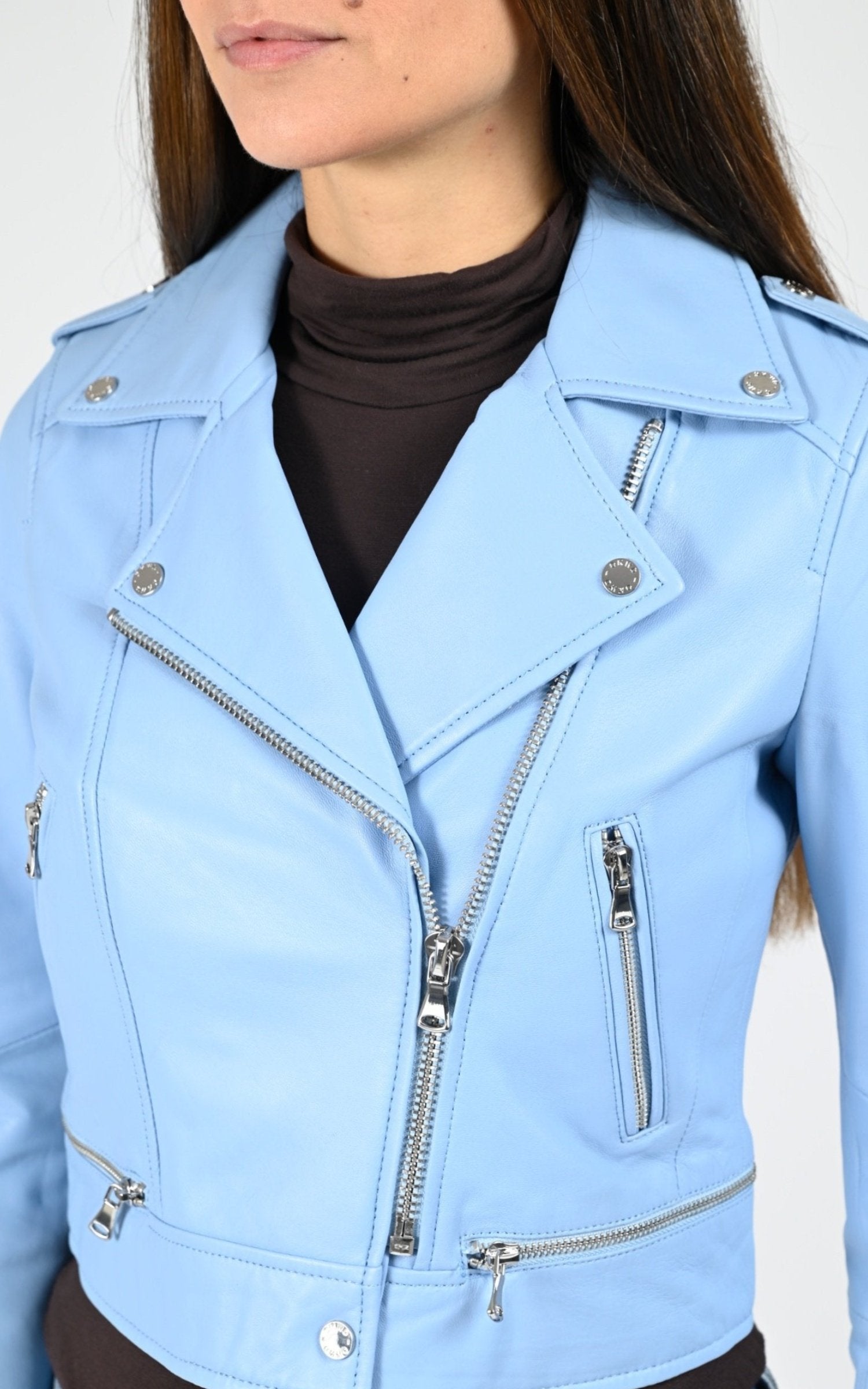 Perfecto Cuir Femme Cuirco, modèle Yoko 62326 de couleur bleu ciel 537 5