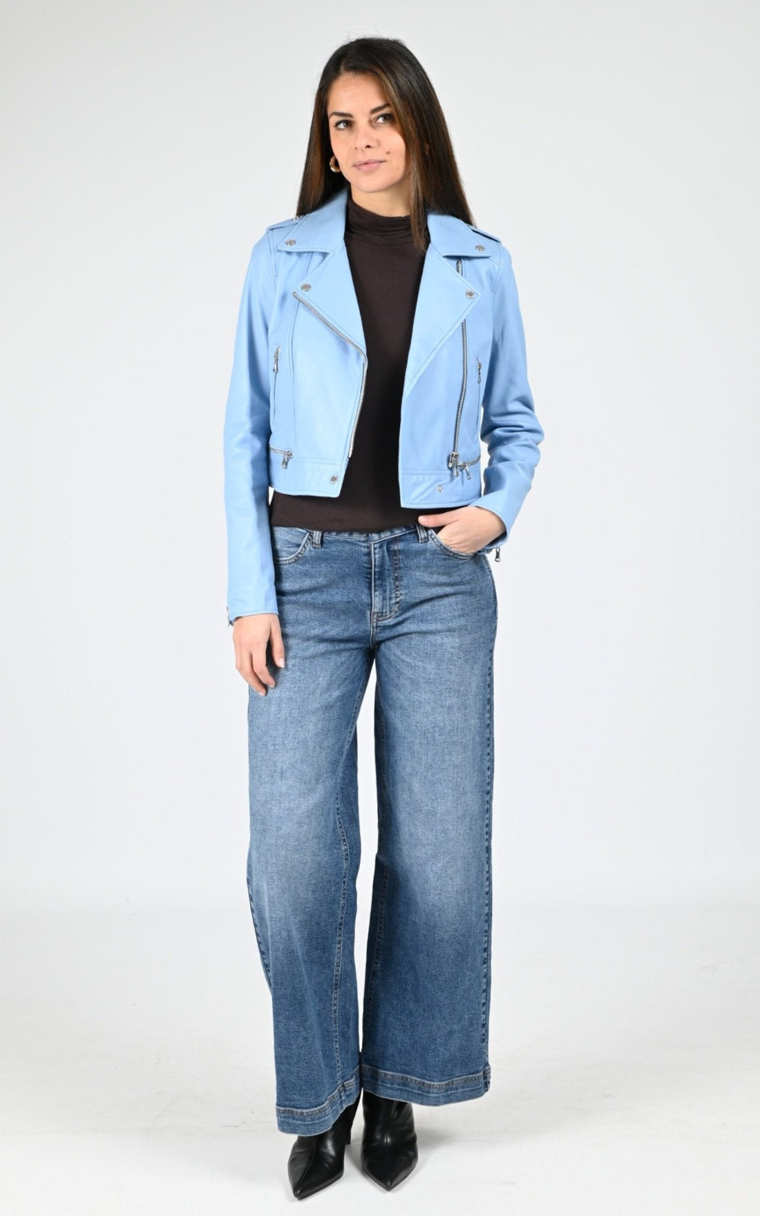 Perfecto Cuir Femme Cuirco, modèle Yoko 62326 de couleur bleu ciel 537