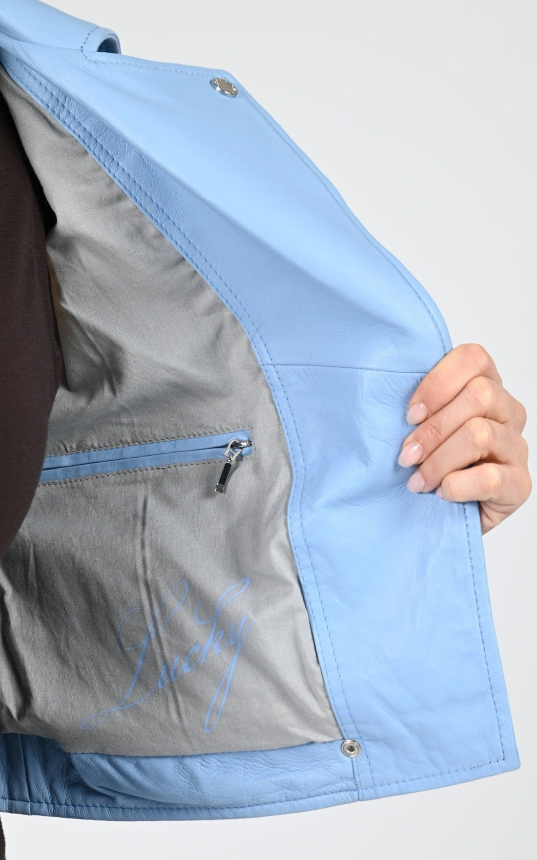 Perfecto Cuir Femme Cuirco, modèle Yoko 62326 de couleur bleu ciel 537