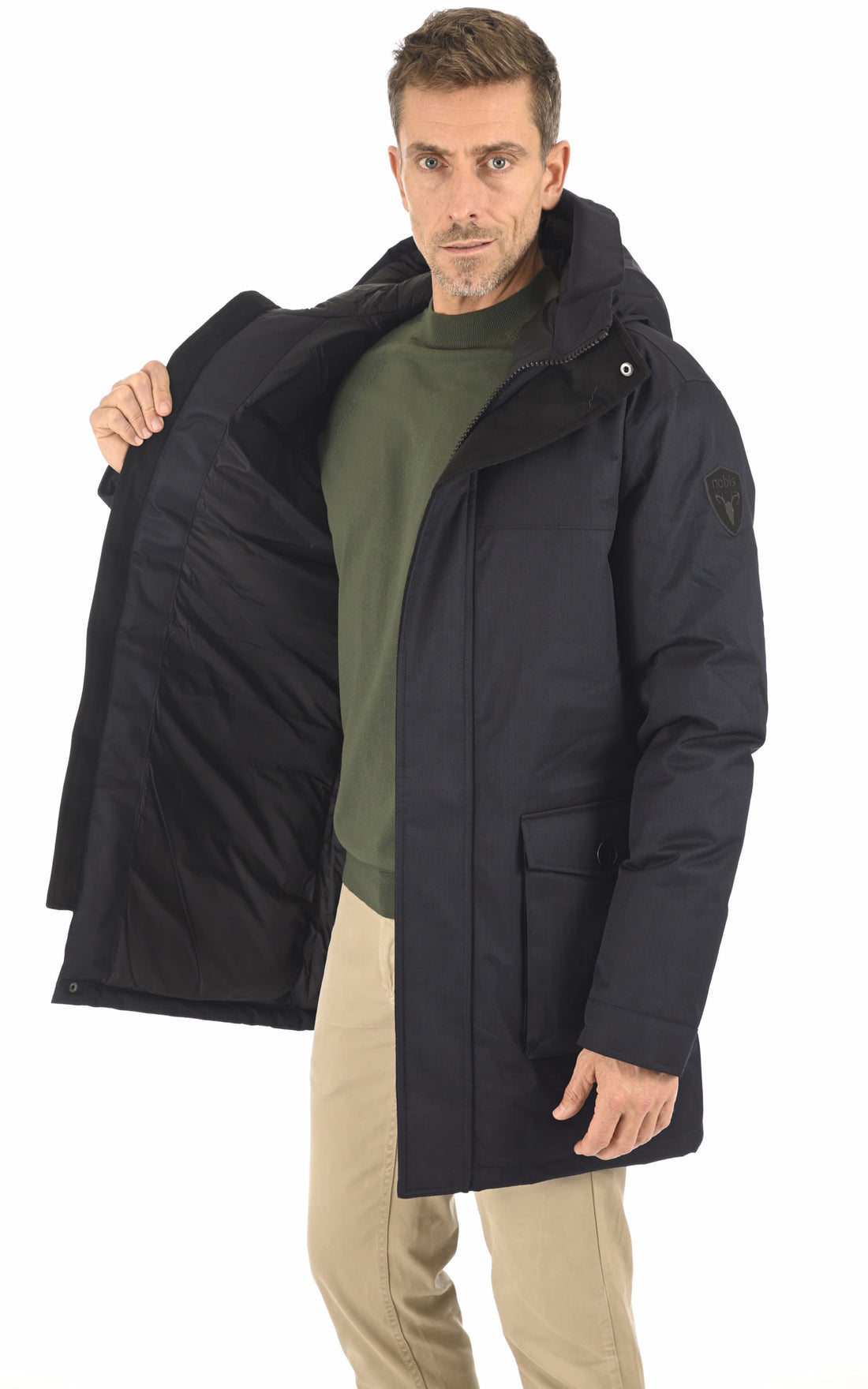 3/4 doudoune Textile Homme Nobis, modèle Yves nf de couleur bleu