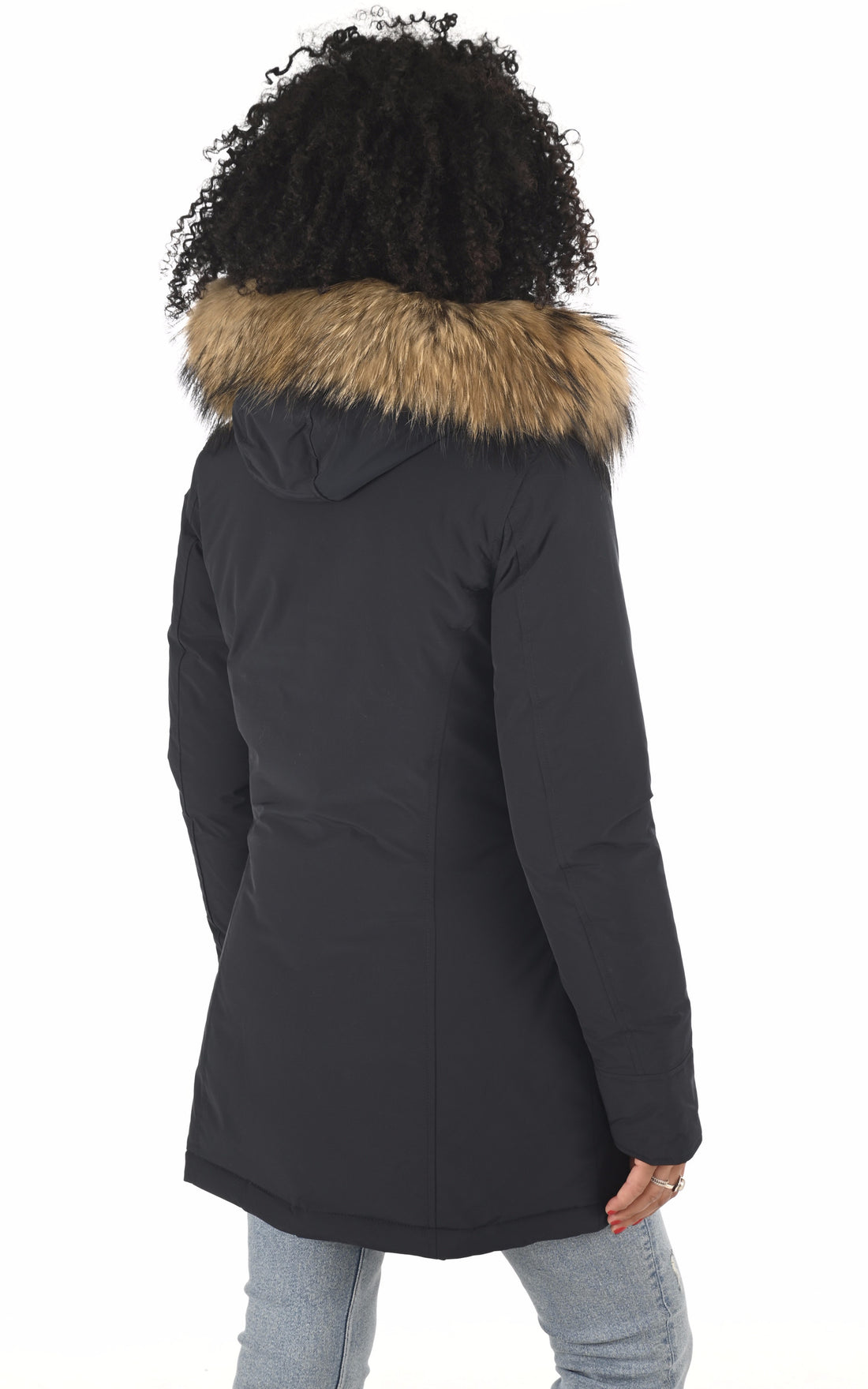 A &quot;LUXURY ARTIC WWOU0652&quot; Bleu Marine Woolrich 3/4 Parka Femme opened photo
