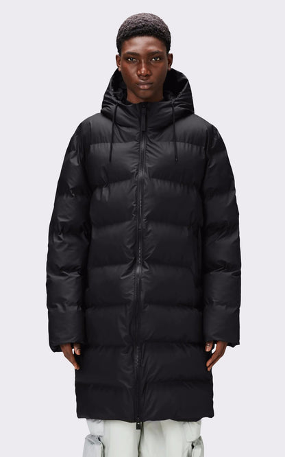 A &quot;15130 ALTA LONG PUFFER JACKET&quot; Noir Rains 3/4 Doudoune Mixte opened photo