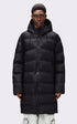 A "15130 ALTA LONG PUFFER JACKET" Noir Rains 3/4 Doudoune Mixte opened photo