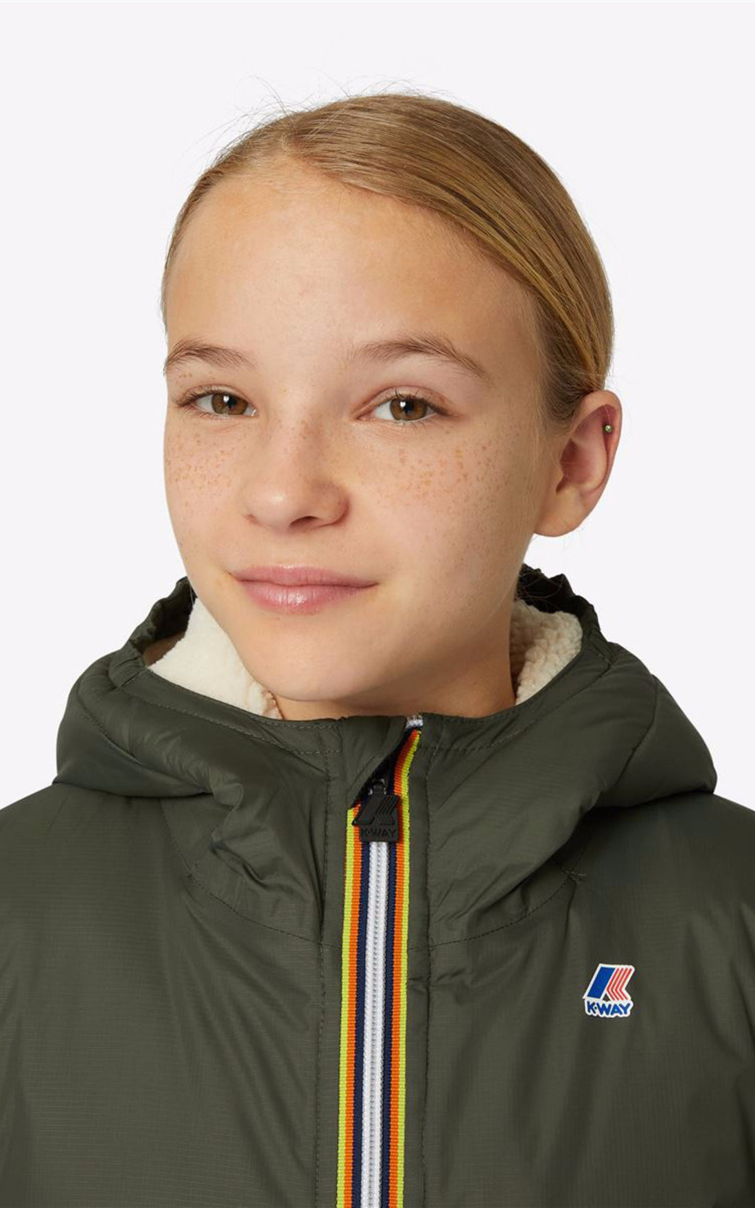 A &quot;EIFFEL ORSETTO KIDS K71219W&quot; Kaki K-Way Blouson Enfant closed photo
