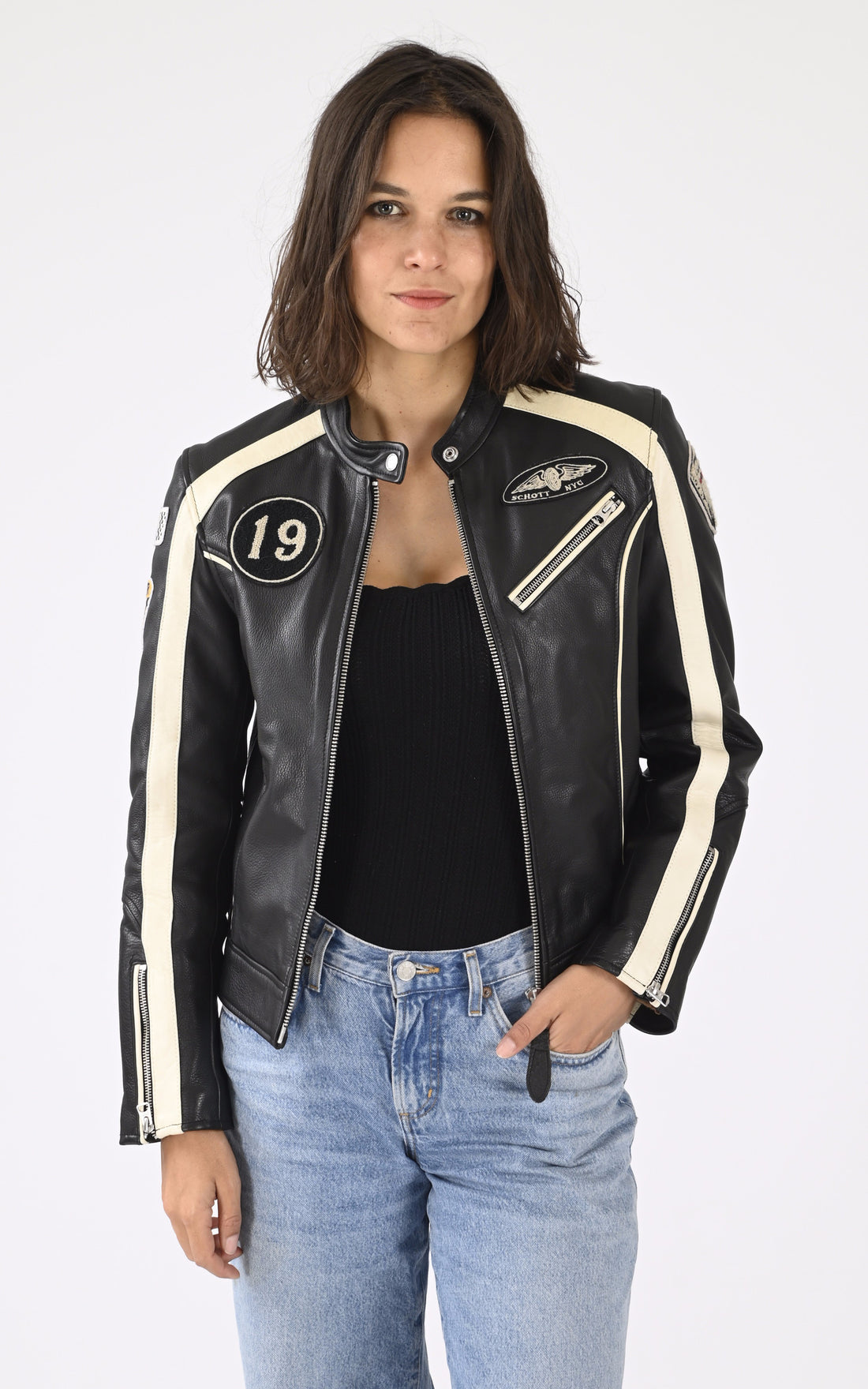 A &quot;LCW INDIANA&quot; Noir Schott Blouson Femme closed photo