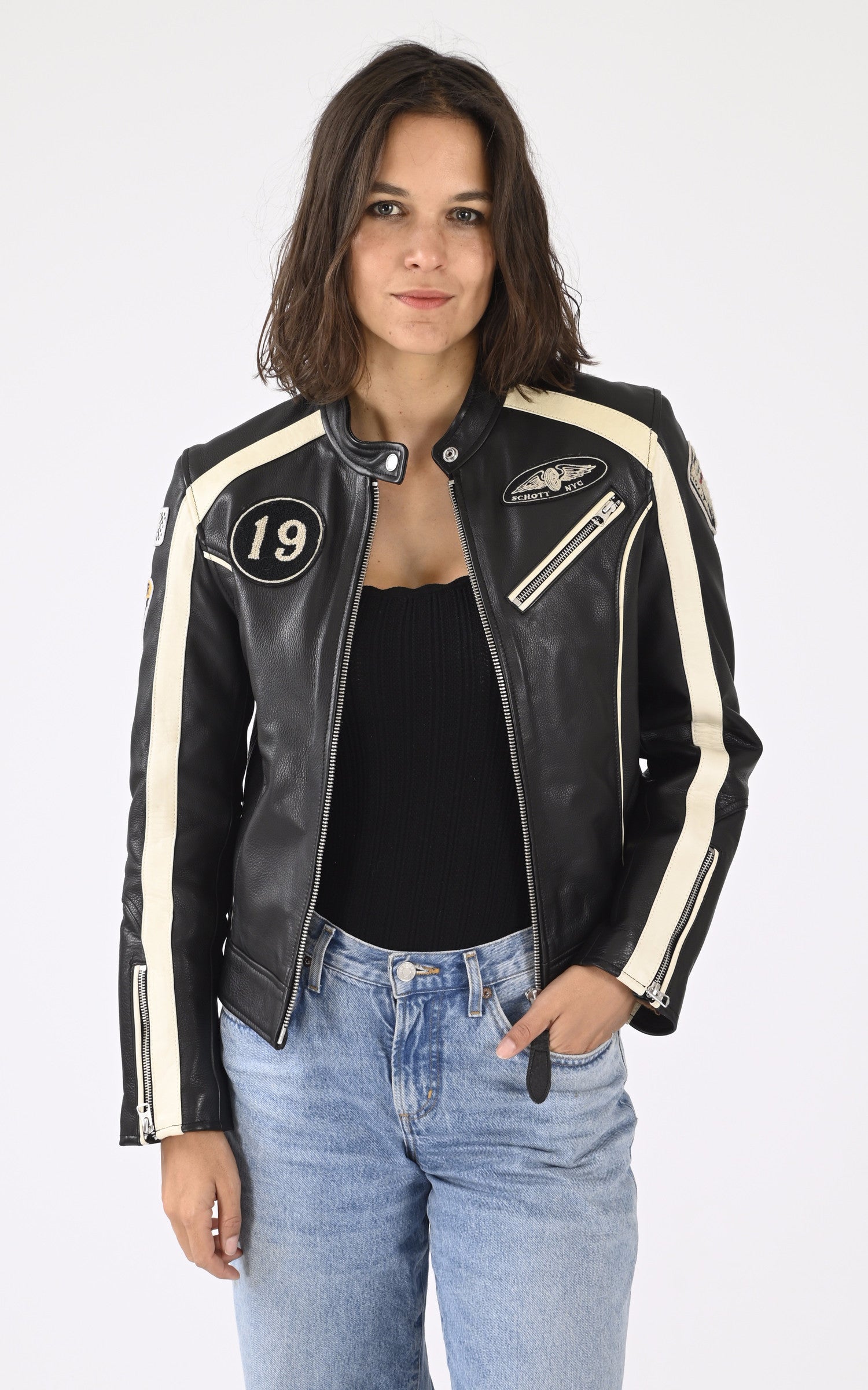 A &quot;LCW INDIANA&quot; Noir Schott Blouson Femme opened photo