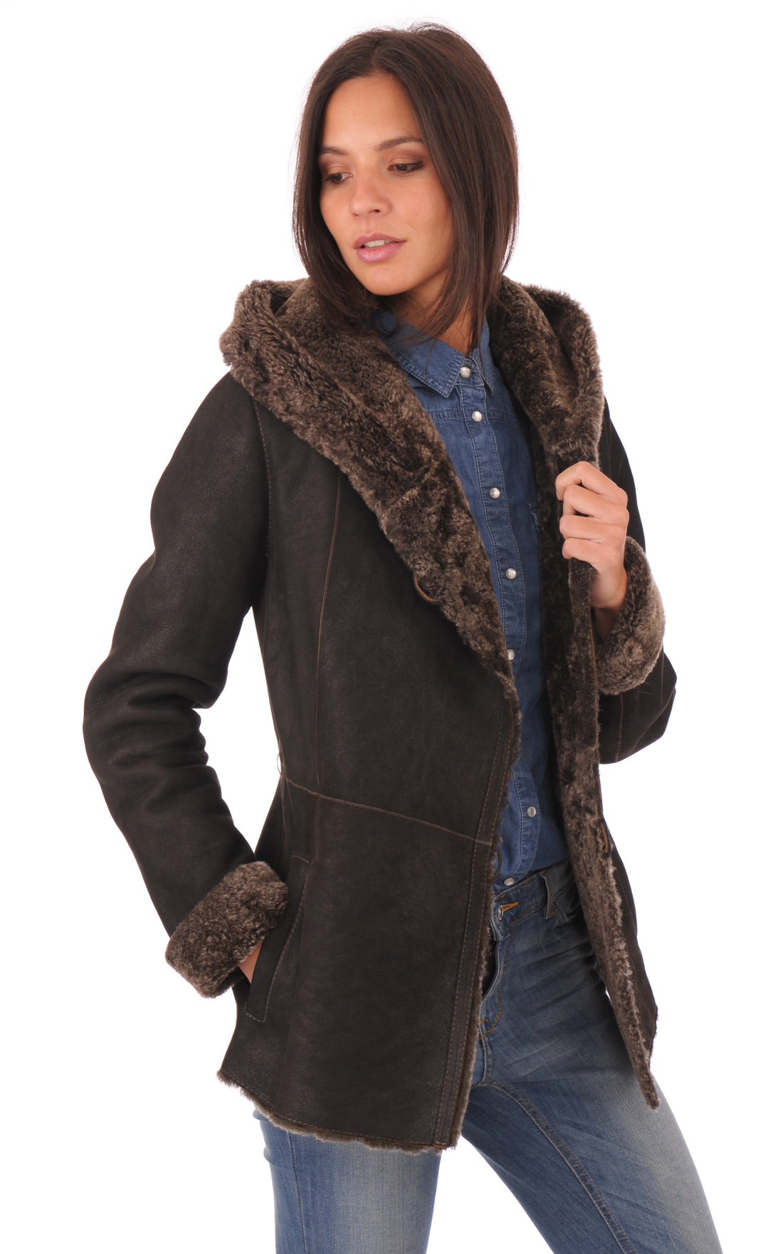 A &quot;CH1T7002 ESP&quot; Marron La Canadienne Veste Femme closed photo