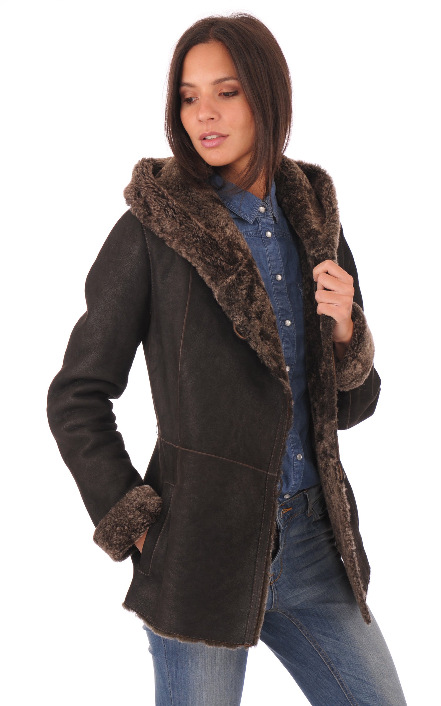 A &quot;CH1T7002 ESP&quot; Marron La Canadienne Veste Femme opened photo