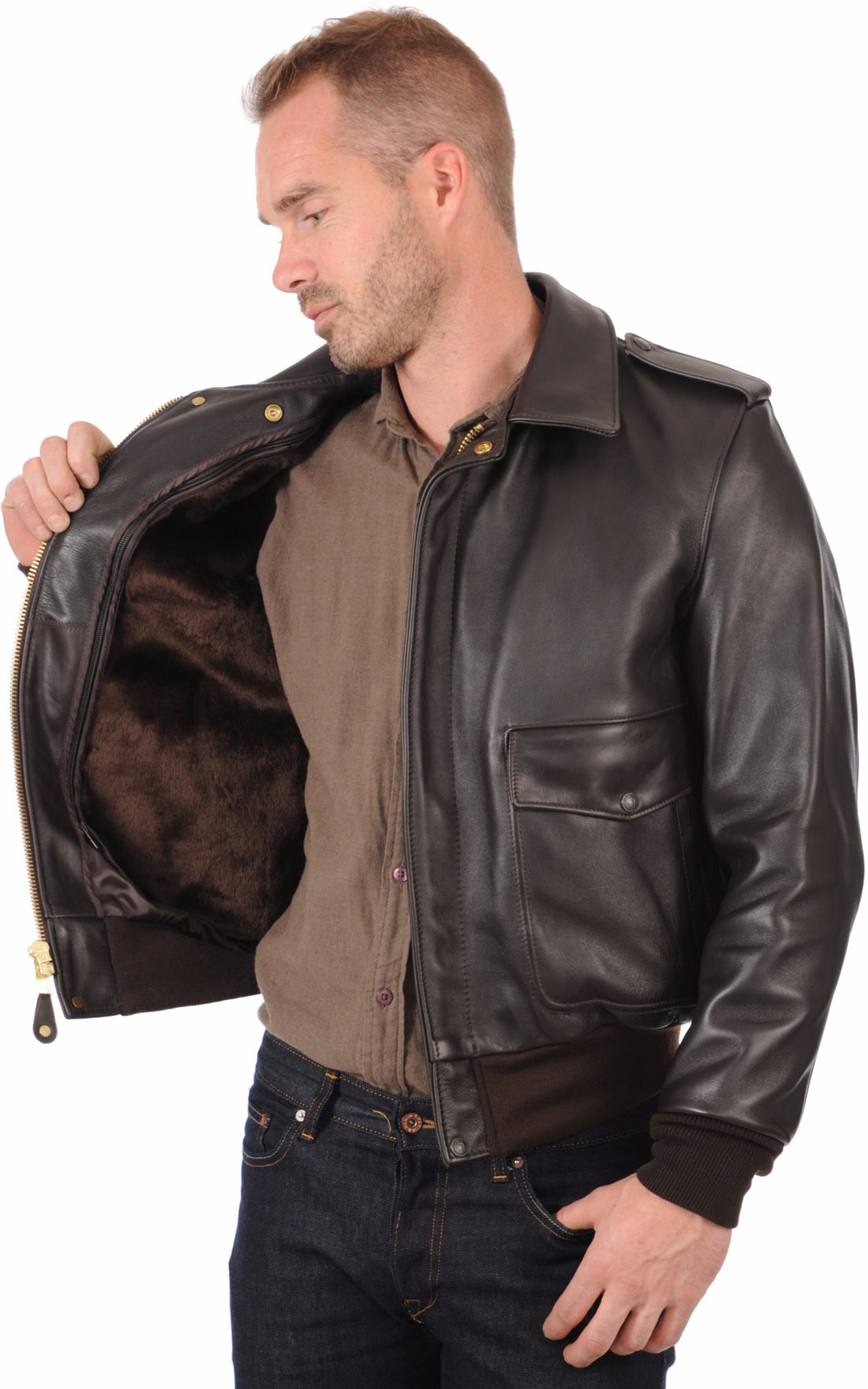 A &quot;184SM&quot; Marron Schott Blouson Homme closed photo