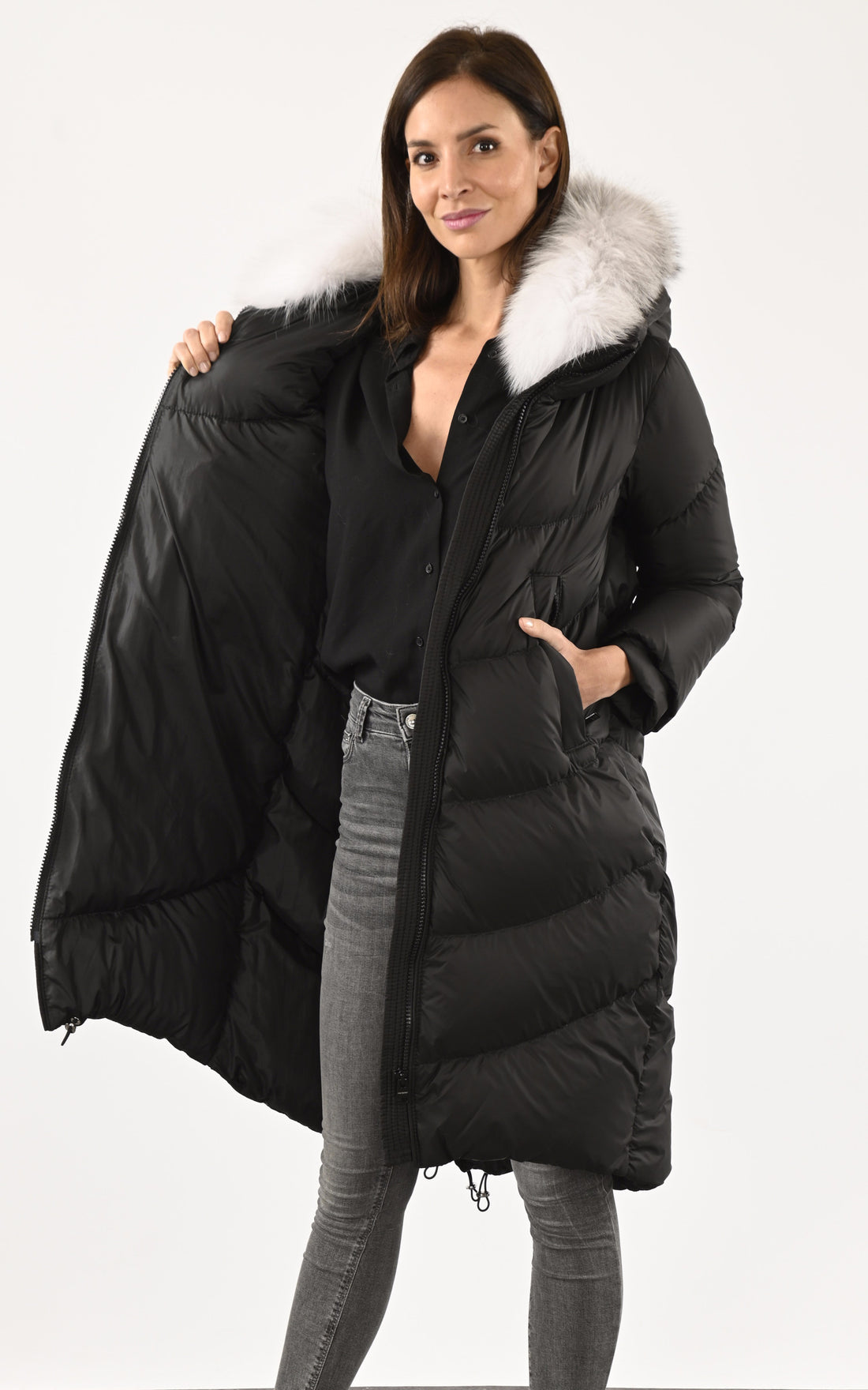 A &quot;CLIZIONE&quot; Noir Flo&amp;Clo 7/8 Doudoune Femme closed photo