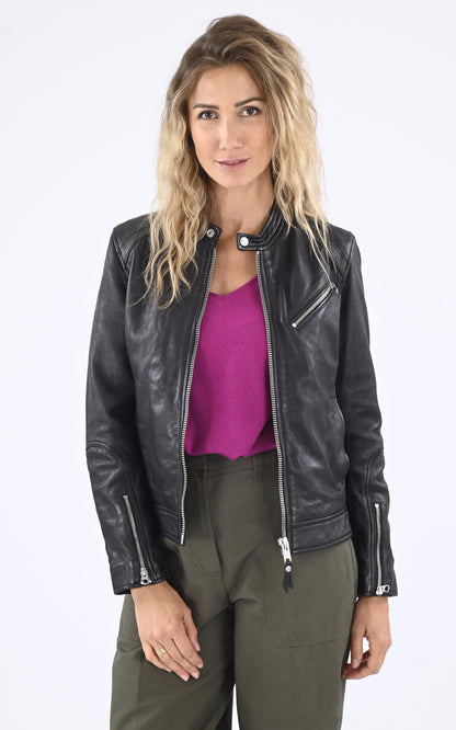 A &quot;LCW MOTOR&quot; Noir Schott Blouson Femme opened photo