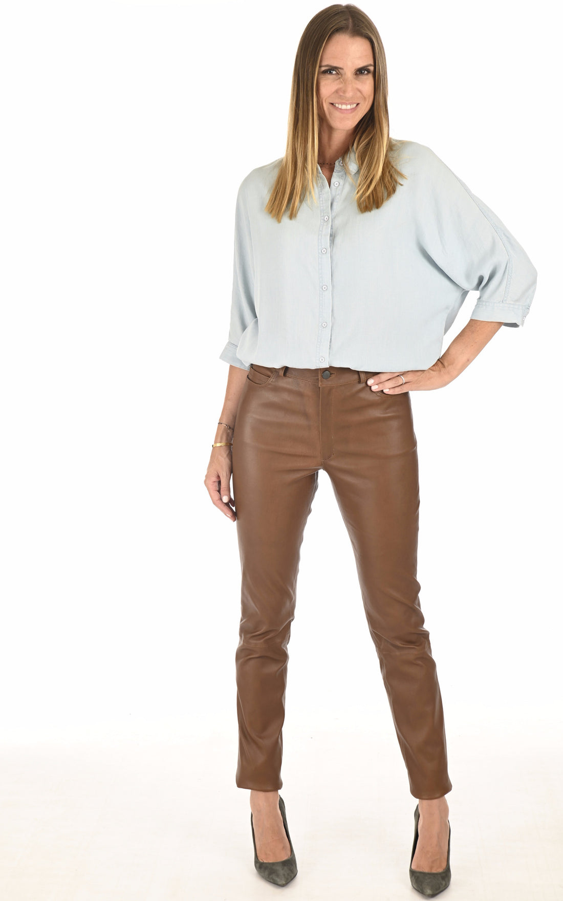 A &quot;JEAN&quot; Cognac La Canadienne Pantalon Femme opened photo