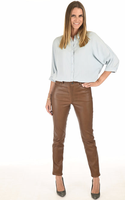 A &quot;JEAN&quot; Cognac La Canadienne Pantalon Femme opened photo