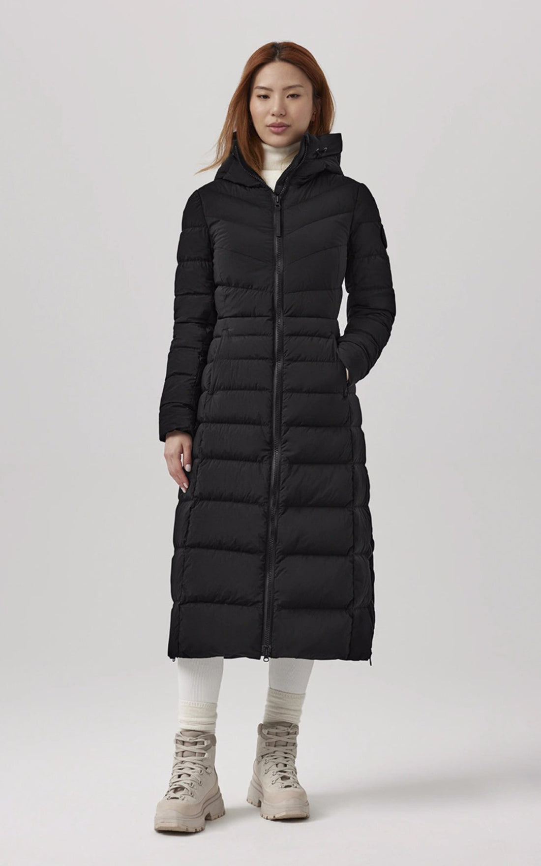 A &quot;CLAIR LONG COAT BLACK LABEL 2330WB&quot; Noir Canada Goose 7/8 Doudoune Femme opened photo