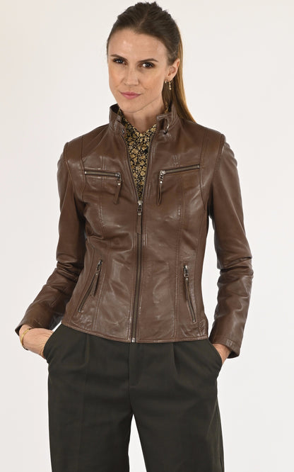 A &quot;P1401&quot; Marron Clair La Canadienne Blouson Femme closed photo