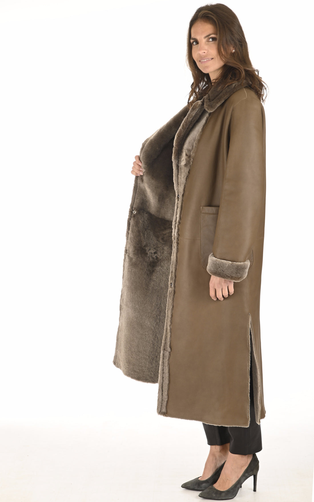 A &quot;BIANCA CANA&quot; Taupe La Canadienne Manteau Femme opened photo
