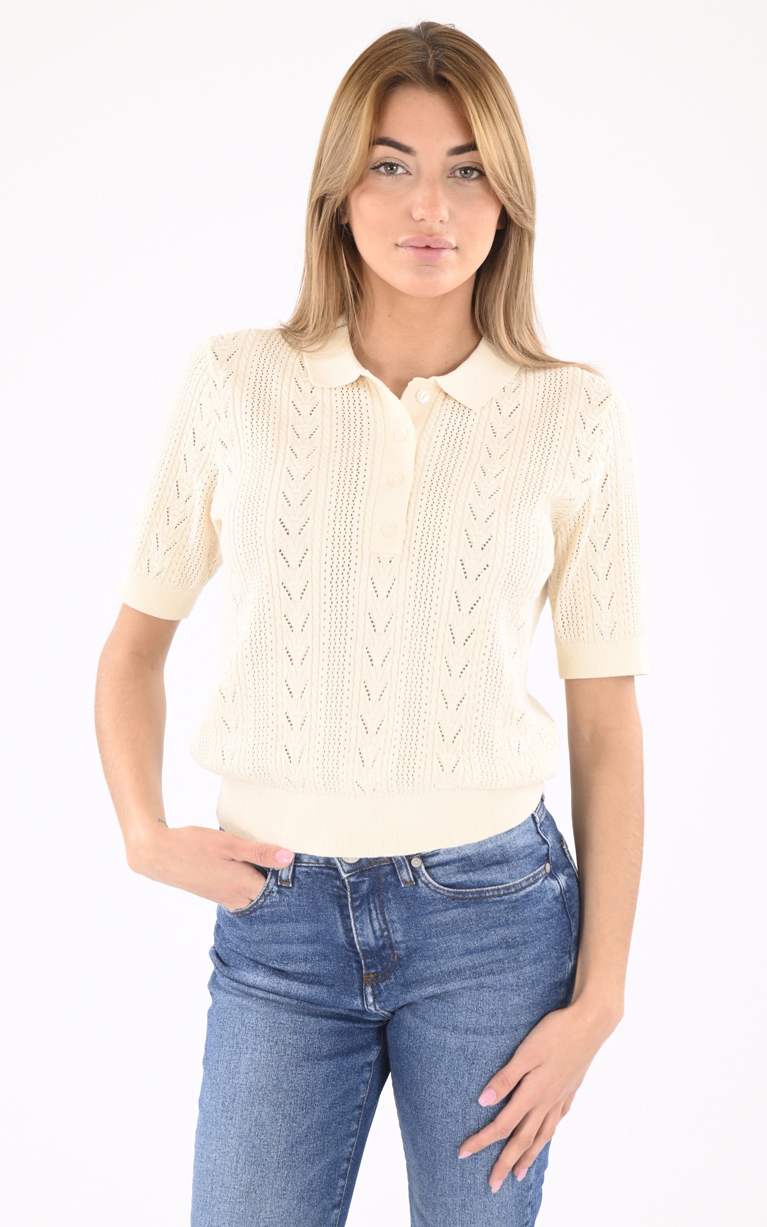 A &quot;PSTAMMYW&quot; Beige Schott Polo Femme opened photo 1