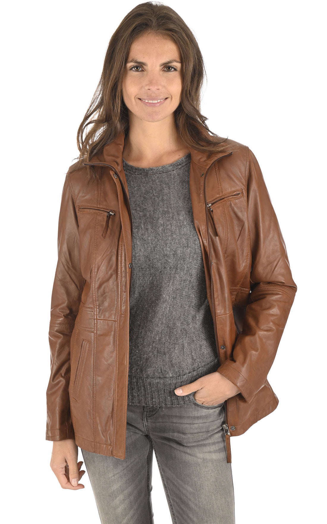 A &quot;ZURICH-3&quot; Cognac La Canadienne Veste Femme opened photo