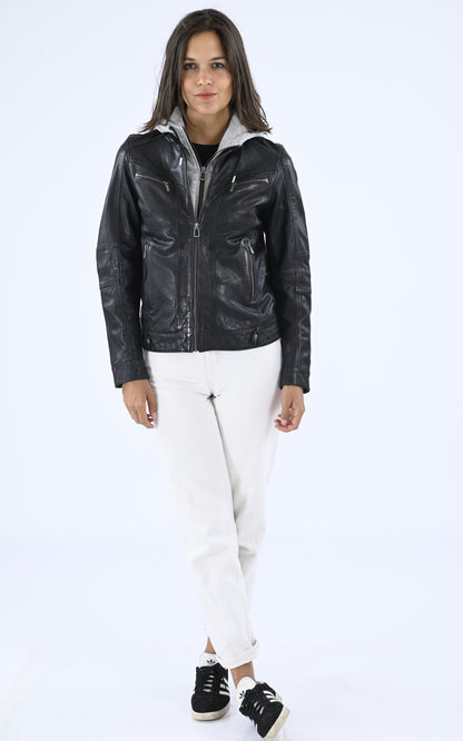 A &quot;SILENE HOOD 102124&quot; Noir Rose Garden Blouson Femme opened photo