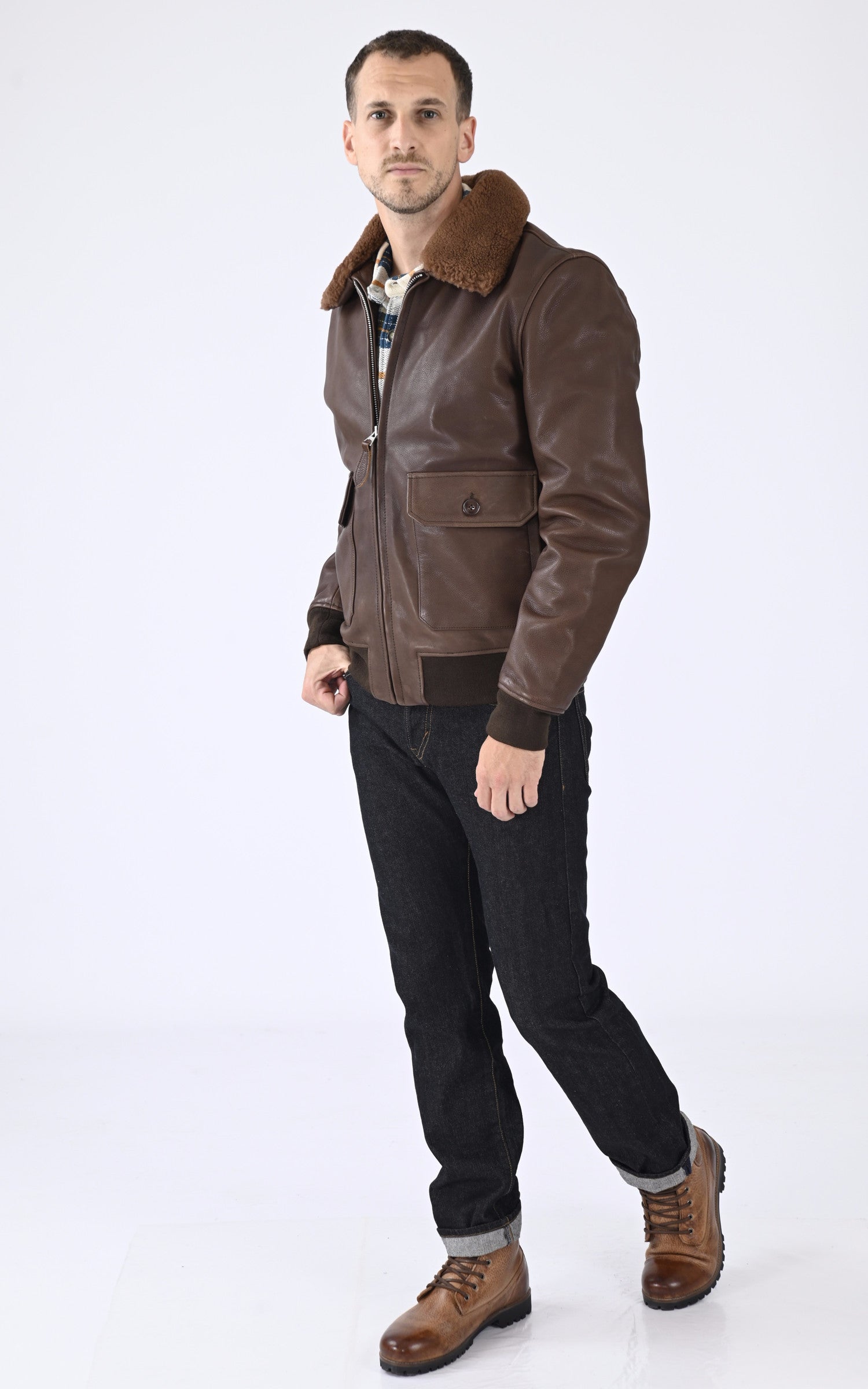 A &quot;LC AVIATION 24&quot; Marron Schott Pilote Homme closed photo