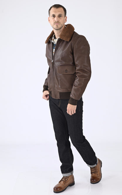 A &quot;LC AVIATION 24&quot; Marron Schott Pilote Homme closed photo