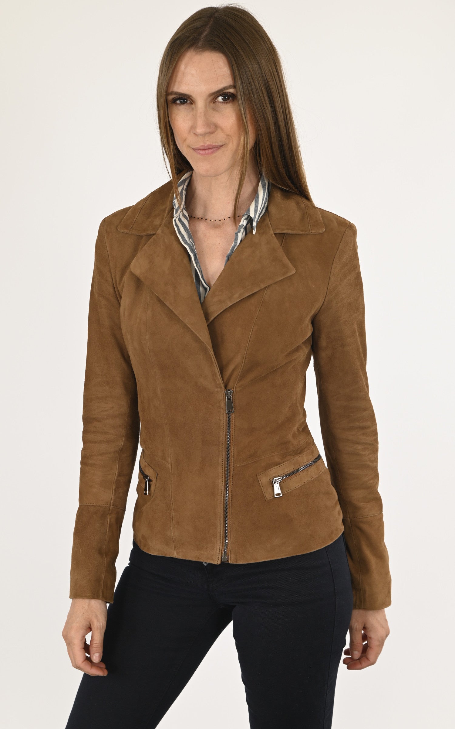 A &quot;BENEDICTE GRIFFES FF&quot; Tabac La Canadienne Blouson Femme details photo