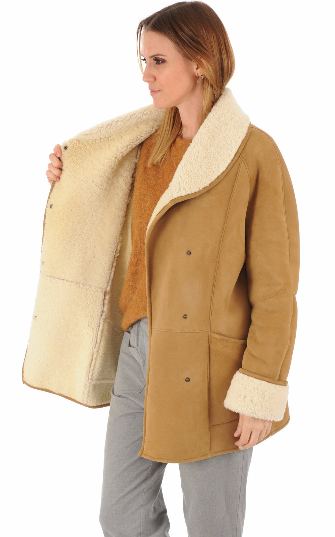 A &quot;SERENA CORTO&quot; Camel La Canadienne Veste Femme opened photo