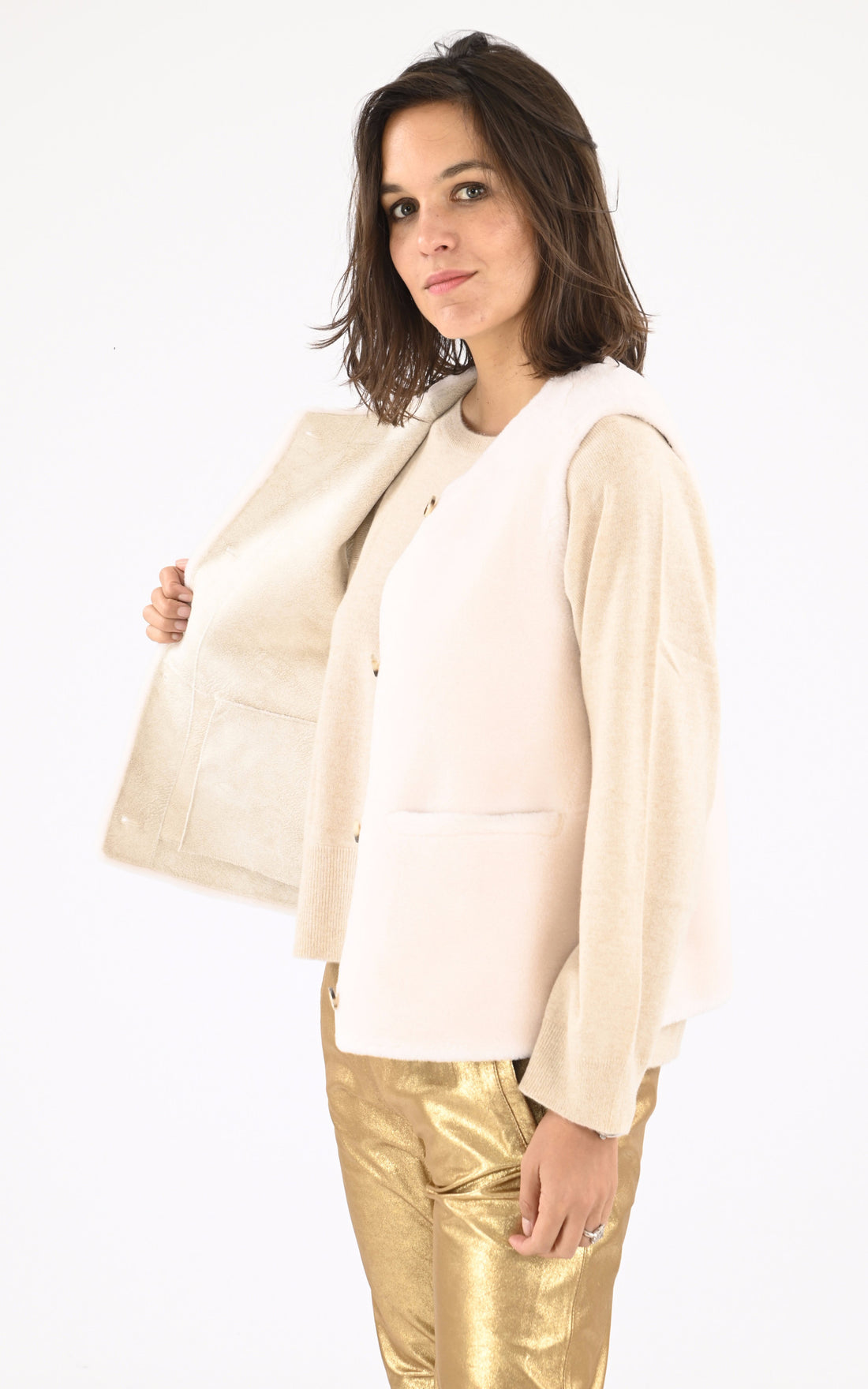 A &quot;MONSTERA LIGHT 64997&quot; Beige Oakwood Gilet Femme opened photo