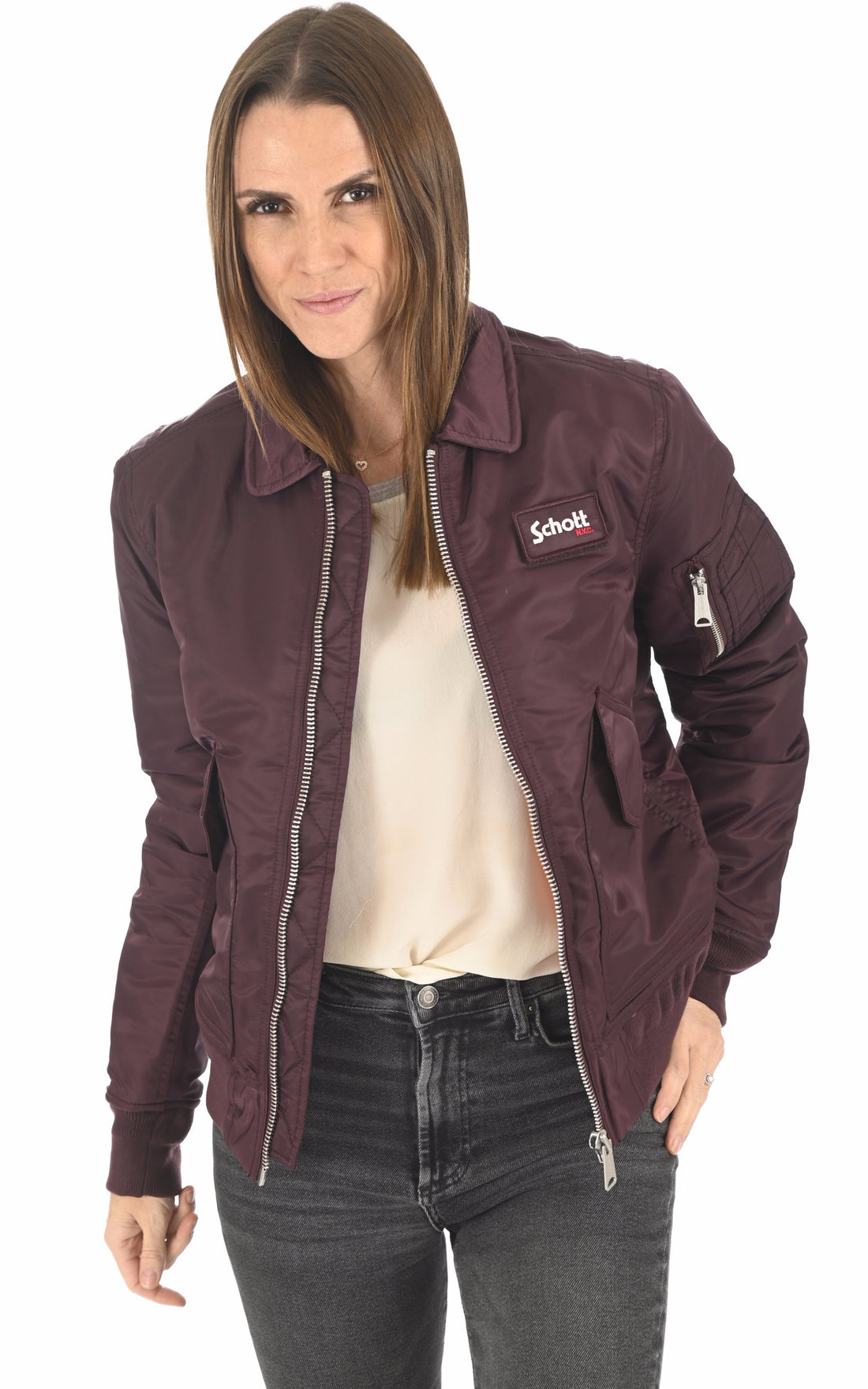 A &quot;210100 RS&quot; Bordeaux Schott Bomber Mixte opened photo