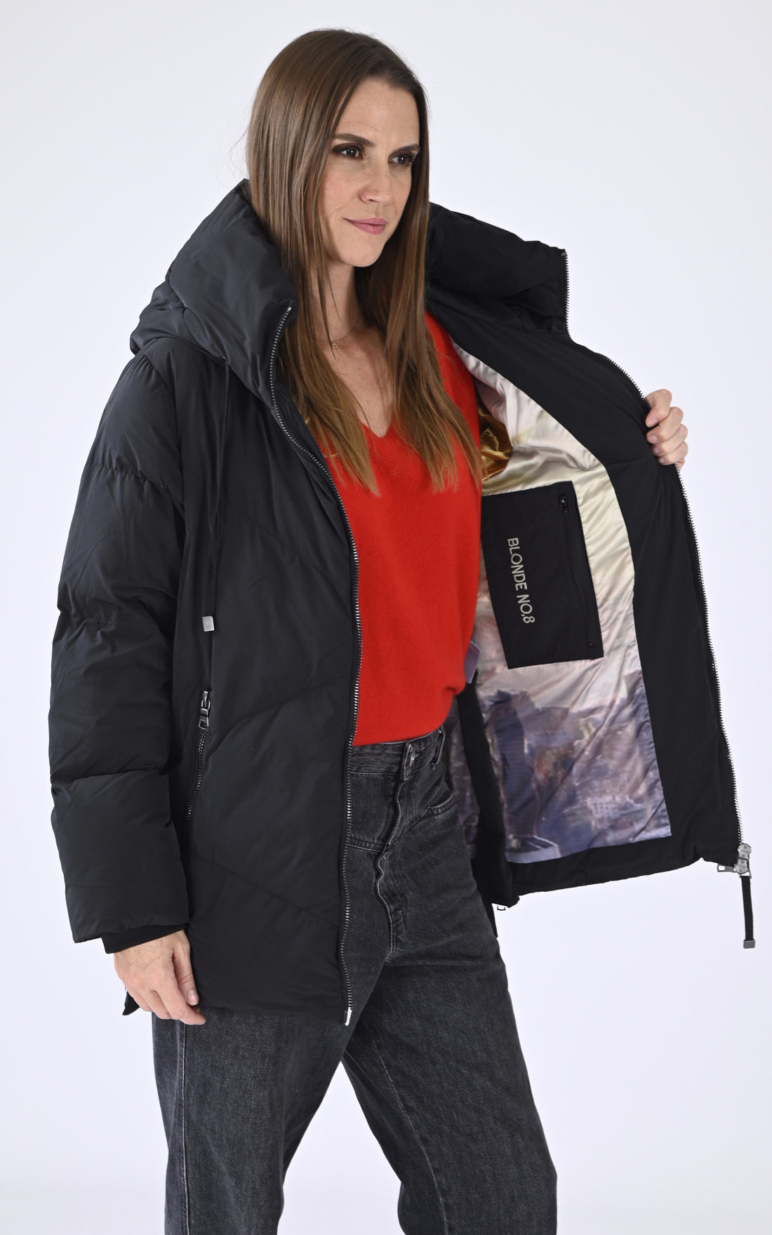 A &quot;JANET&quot; Noir Blonde n°8 Parka Femme opened photo