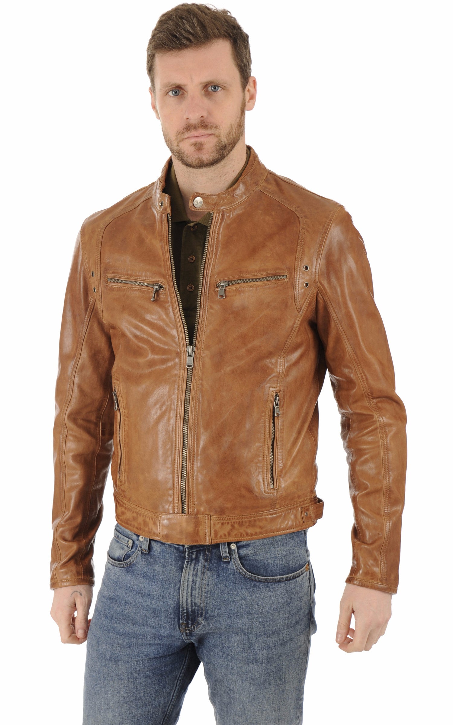A &quot;DUSTIN 100233&quot; Cognac Daytona 73 Blouson Homme closed photo 2