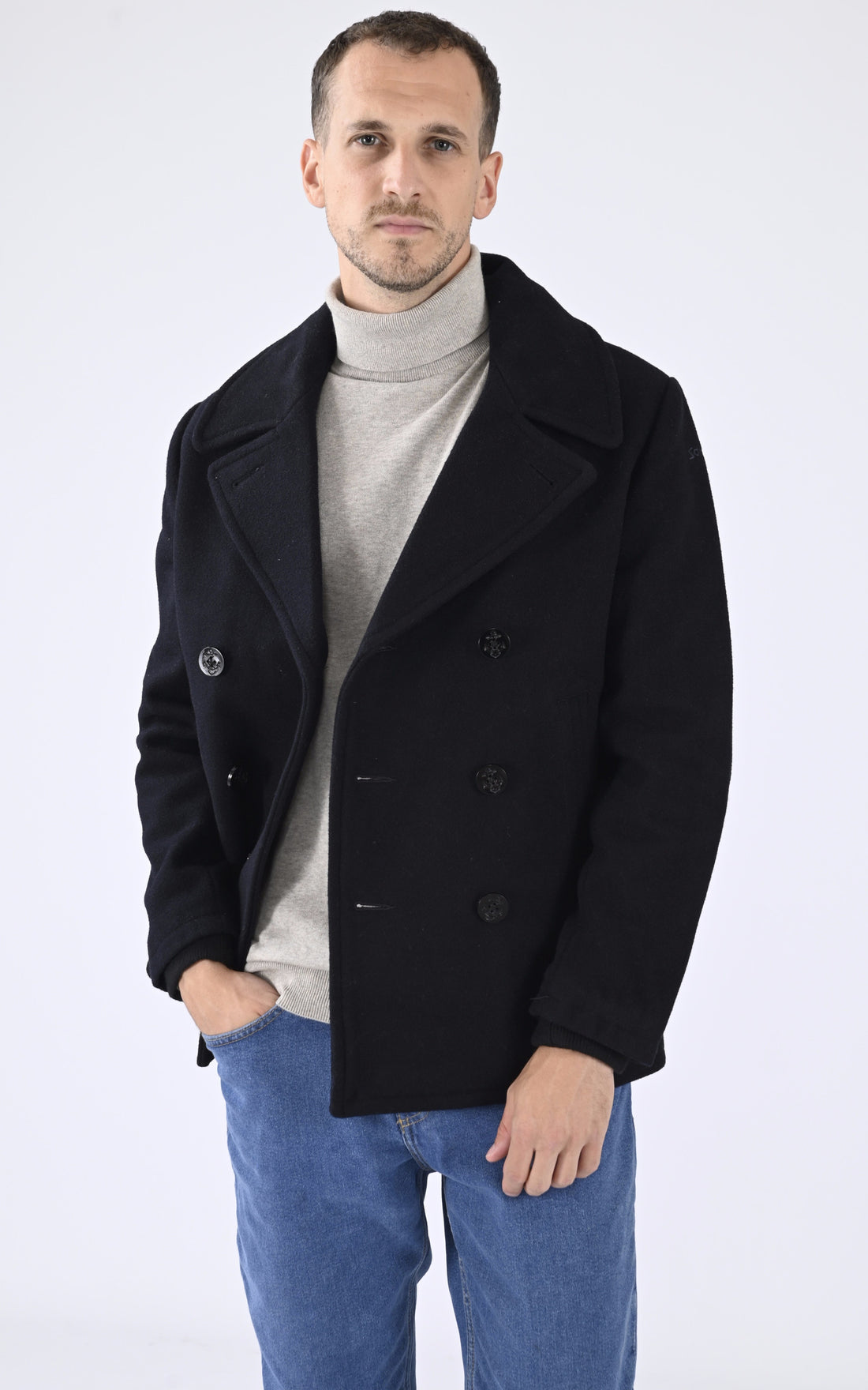 A &quot;SEACOAT&quot; Bleu Marine Schott Caban Homme opened photo