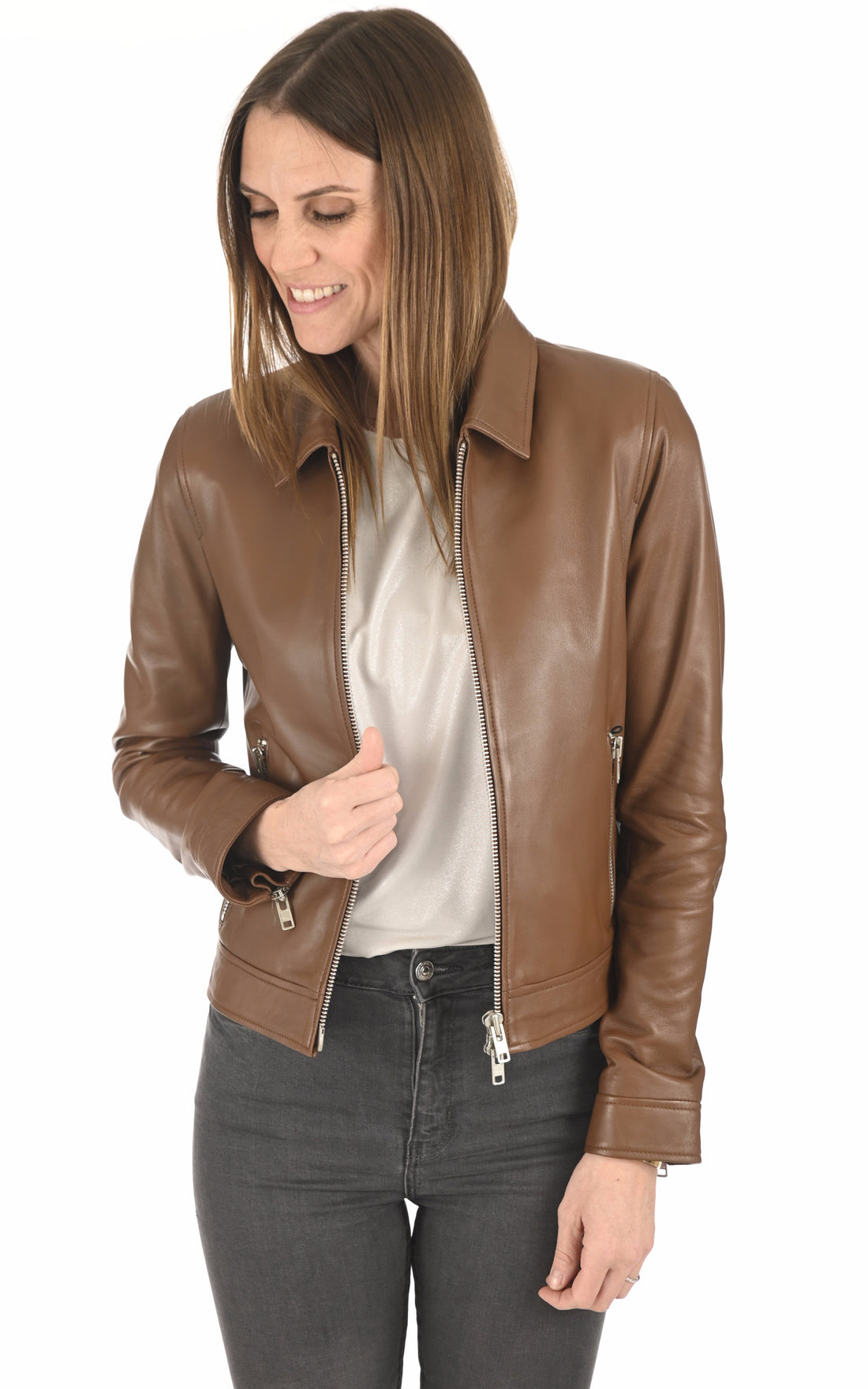 A &quot;RANDOM GIRL&quot; Cognac Serge Pariente Blouson Femme opened photo