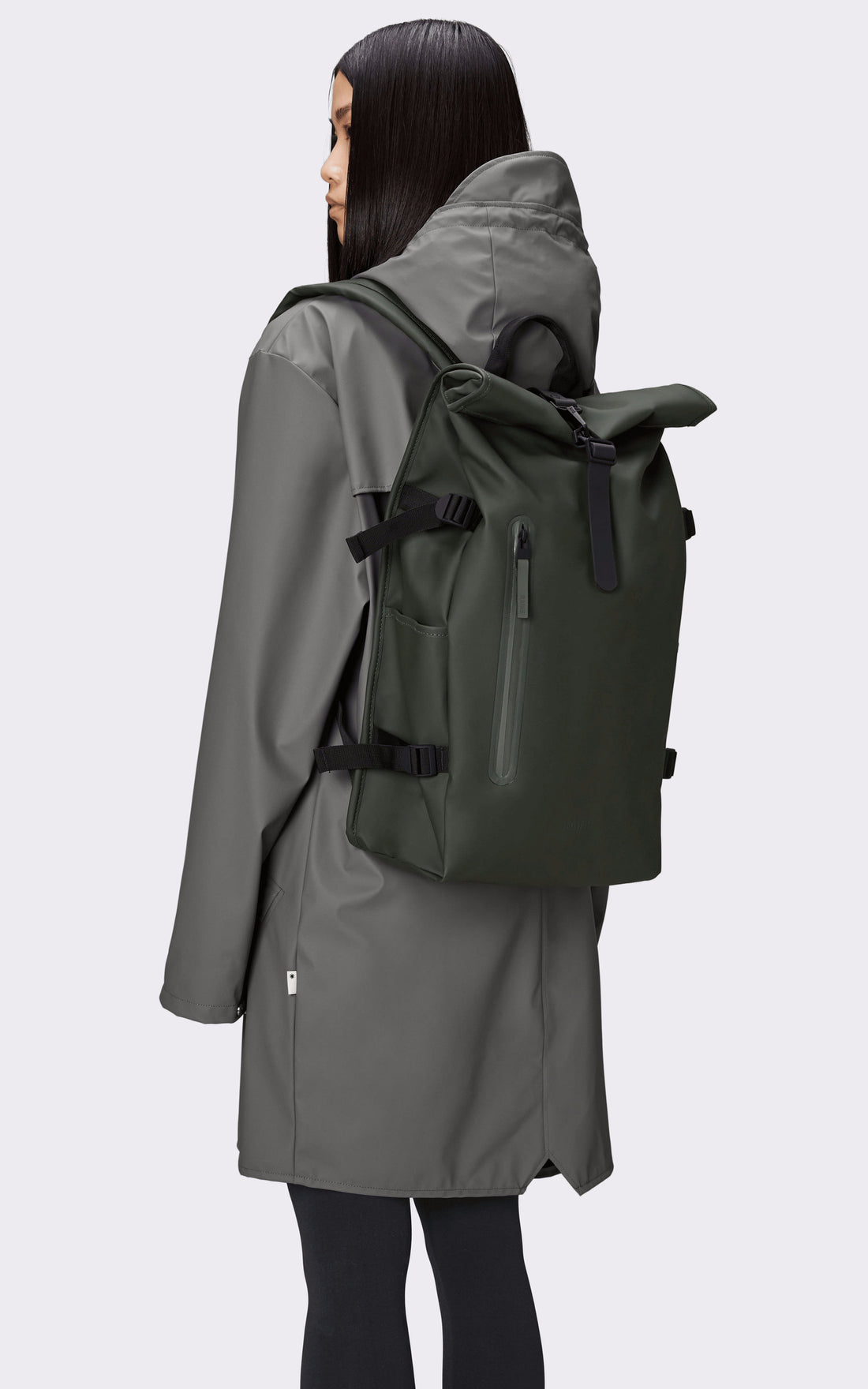A &quot;14590 ROLLTOP RUCKSACK LARGE&quot; Vert Rains Sac A Dos Mixte opened photo