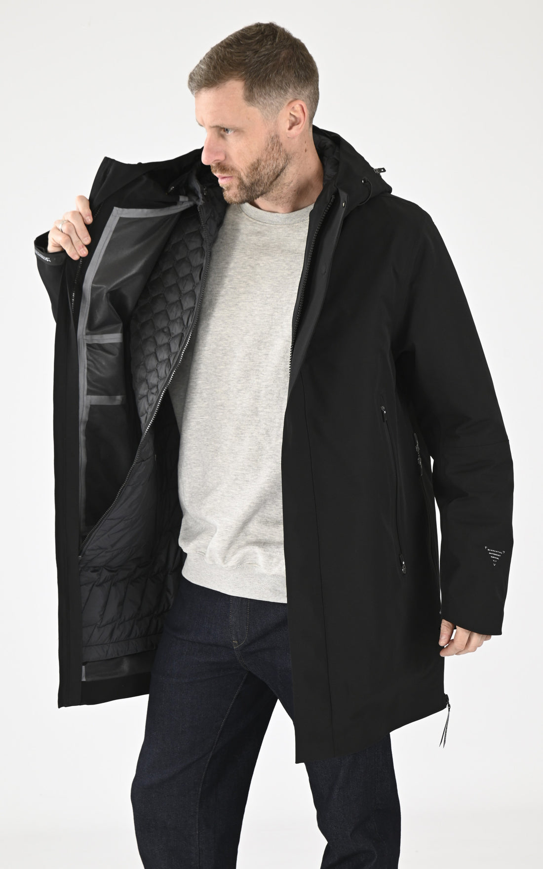 A &quot;PLANCK QM481&quot; Noir Krakatau 3/4 Parka Homme opened photo