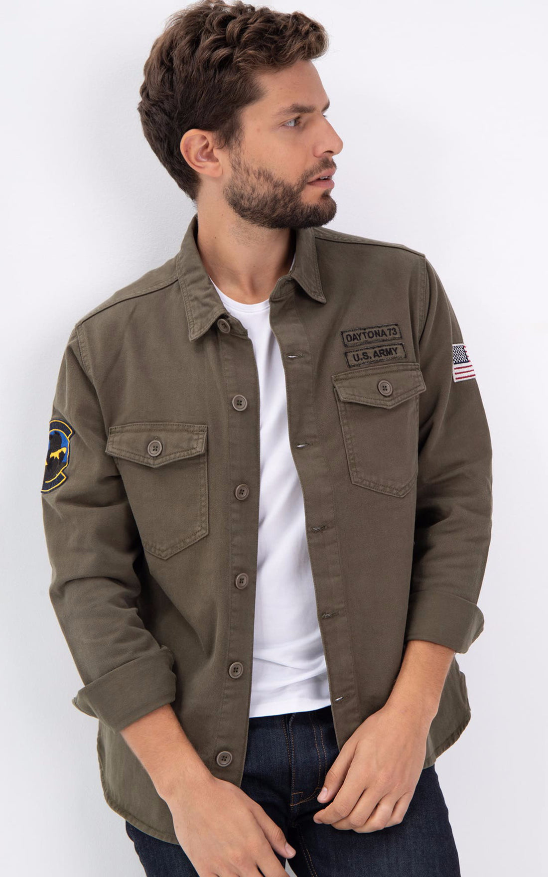 A &quot;JEFFY 102021&quot; Olive Daytona 73 Chemise Homme opened photo