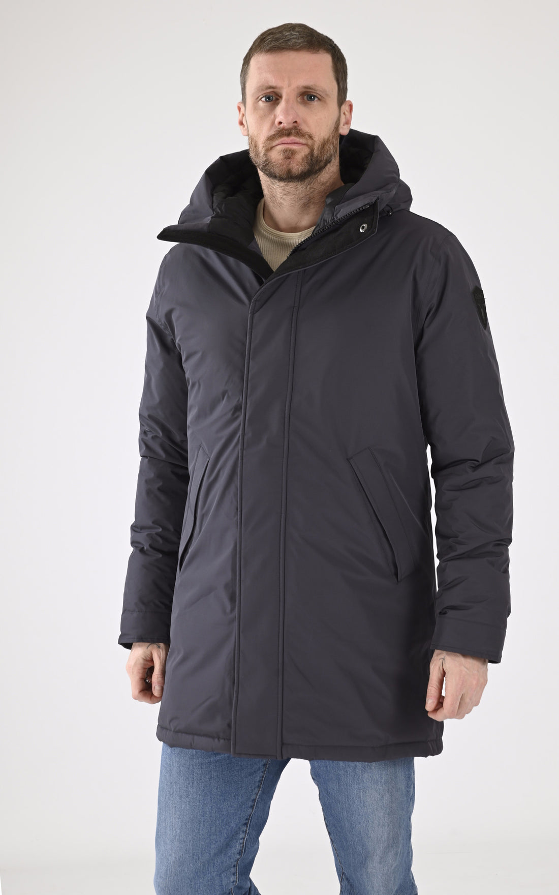 A &quot;PIERRE 3L&quot; Bleu Marine Nobis 3/4 Doudoune Homme opened photo