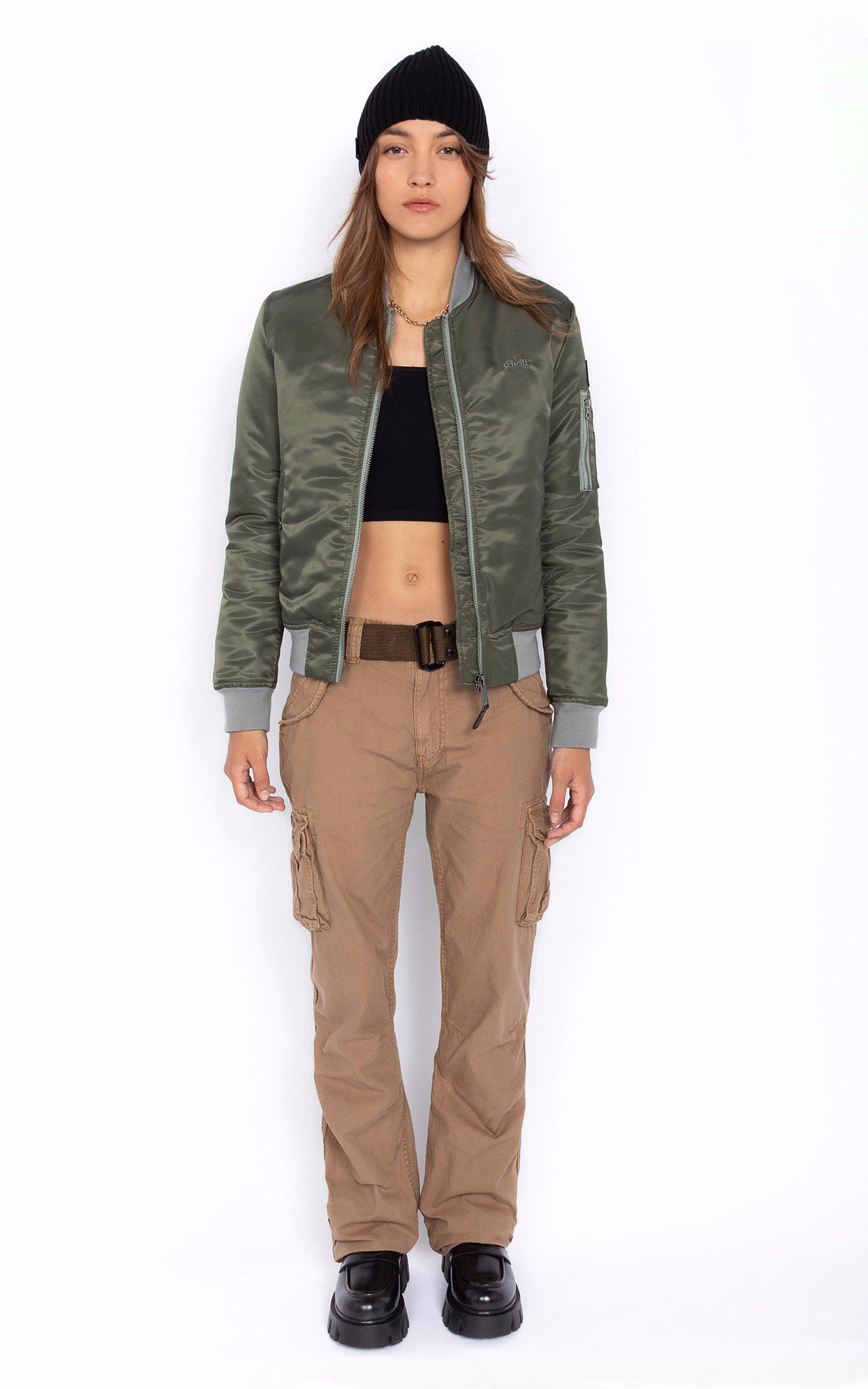 A &quot;AIRFORCEWRS&quot; Vert Schott Blouson Femme closed photo