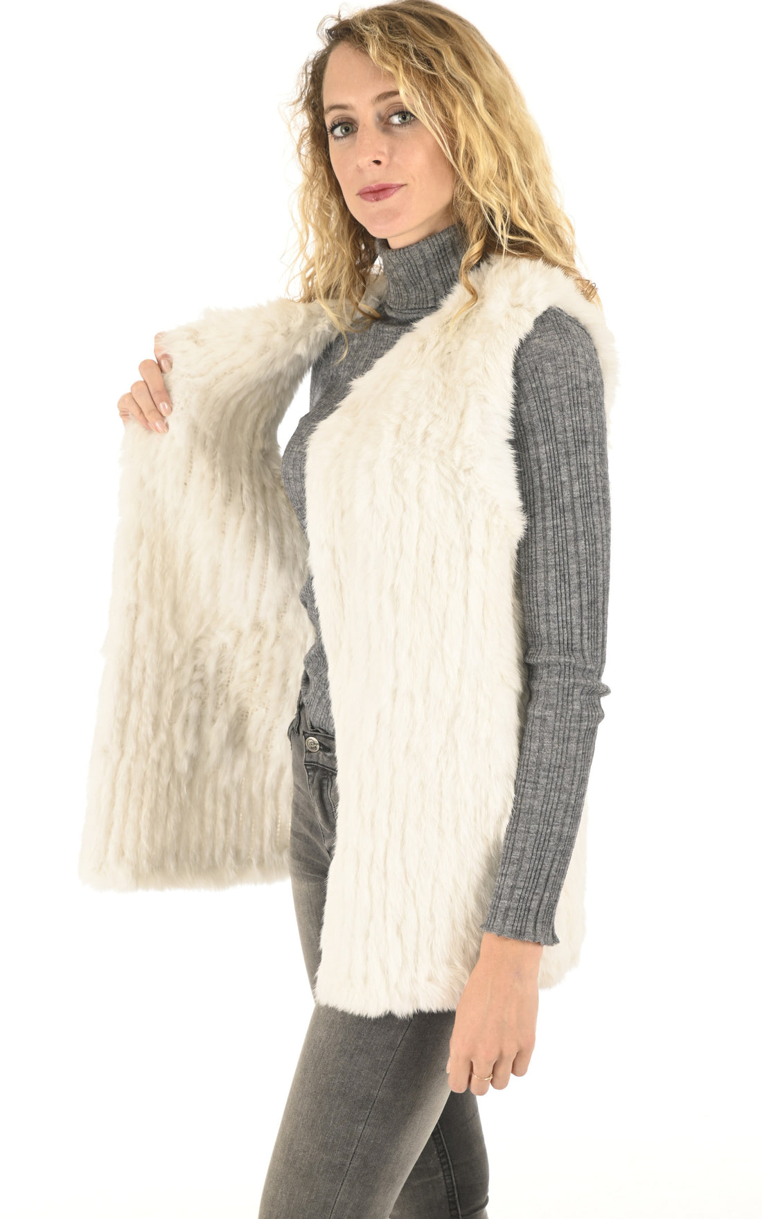 A &quot;GILET 70&quot; Craie La Canadienne Veste Femme opened photo