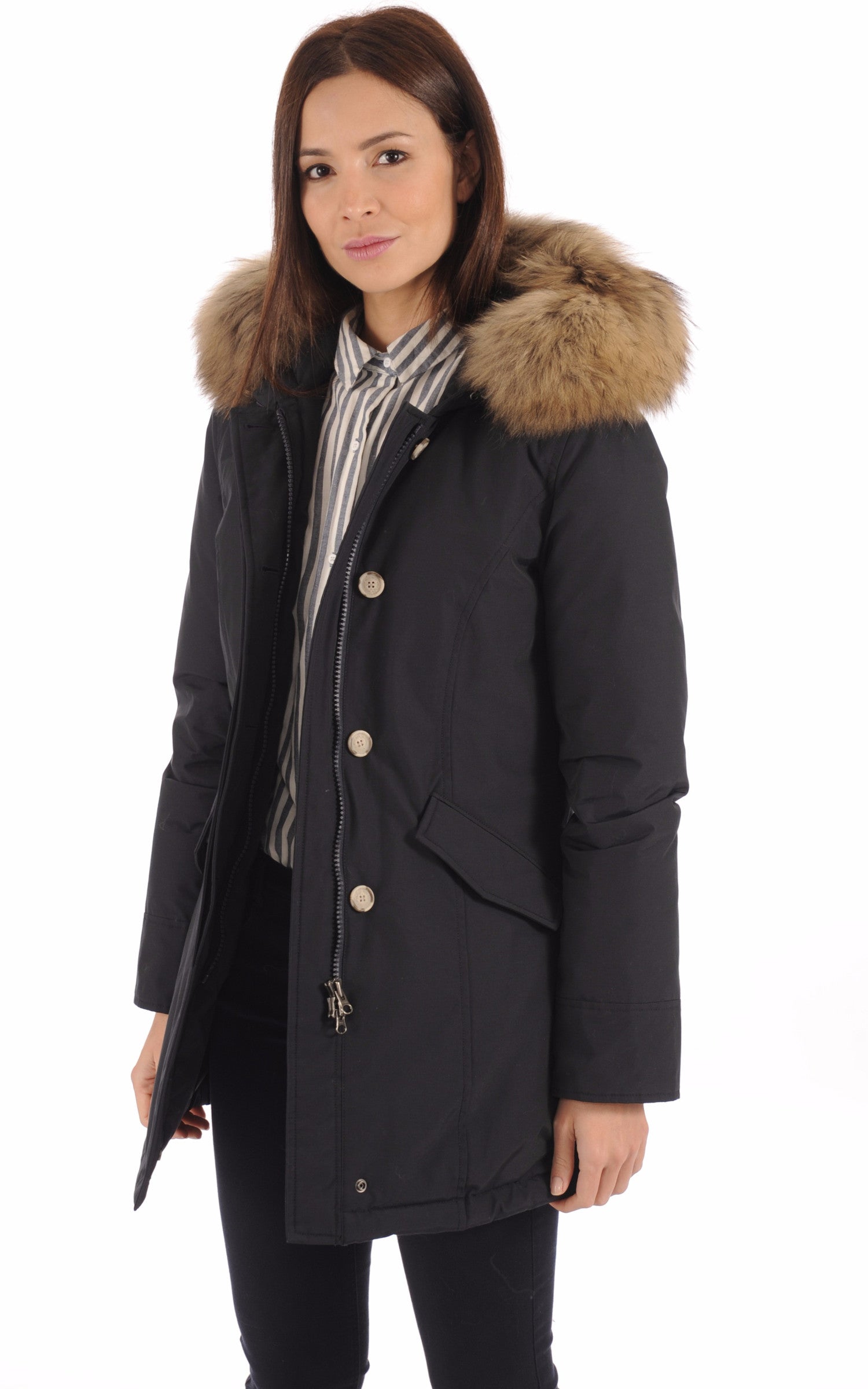 A &quot;ARCTIC PARKA WWOU0538&quot; Marine Woolrich 3/4 Doudoune Femme opened photo 1