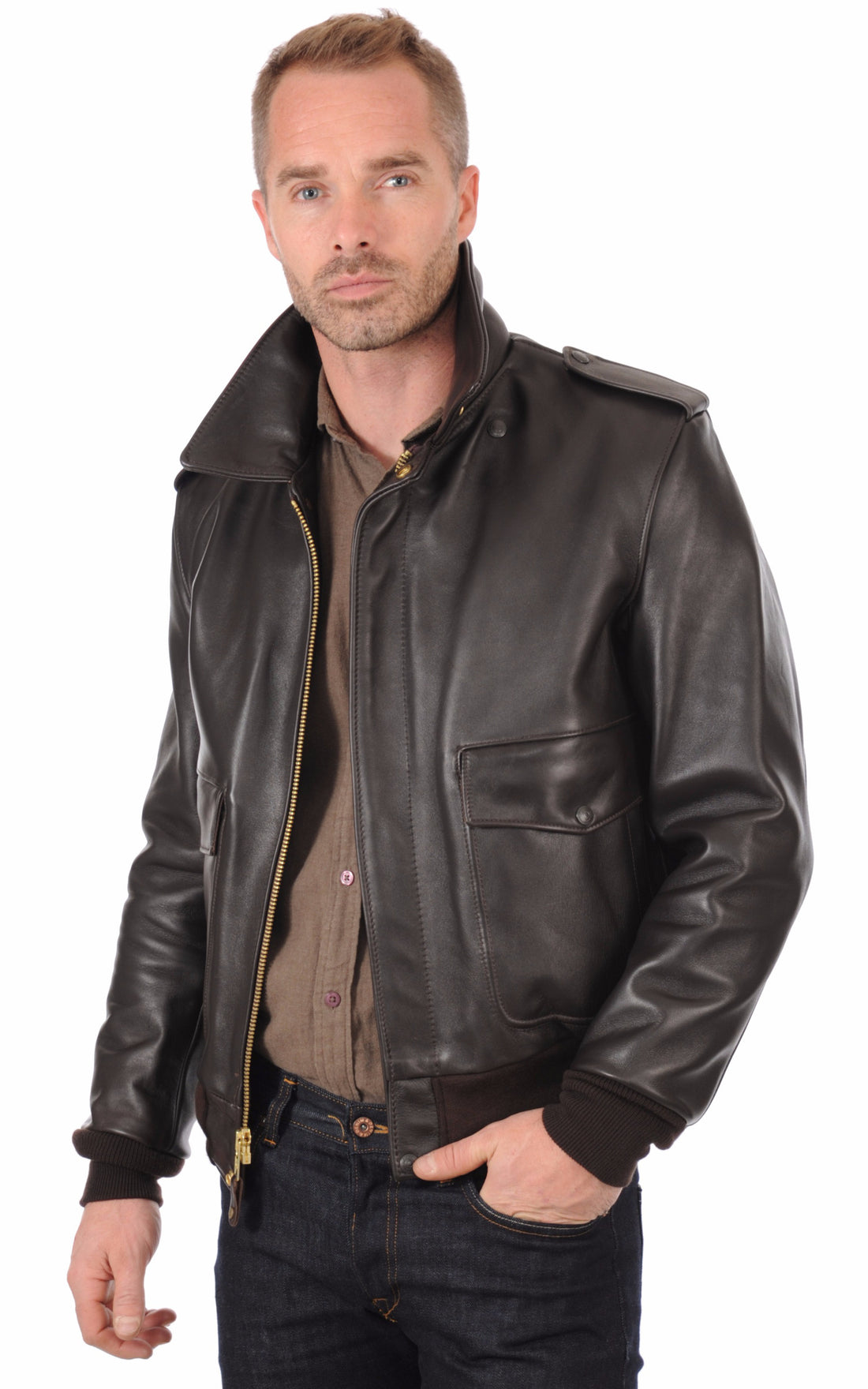 A &quot;184SM&quot; Marron Schott Blouson Homme closed photo