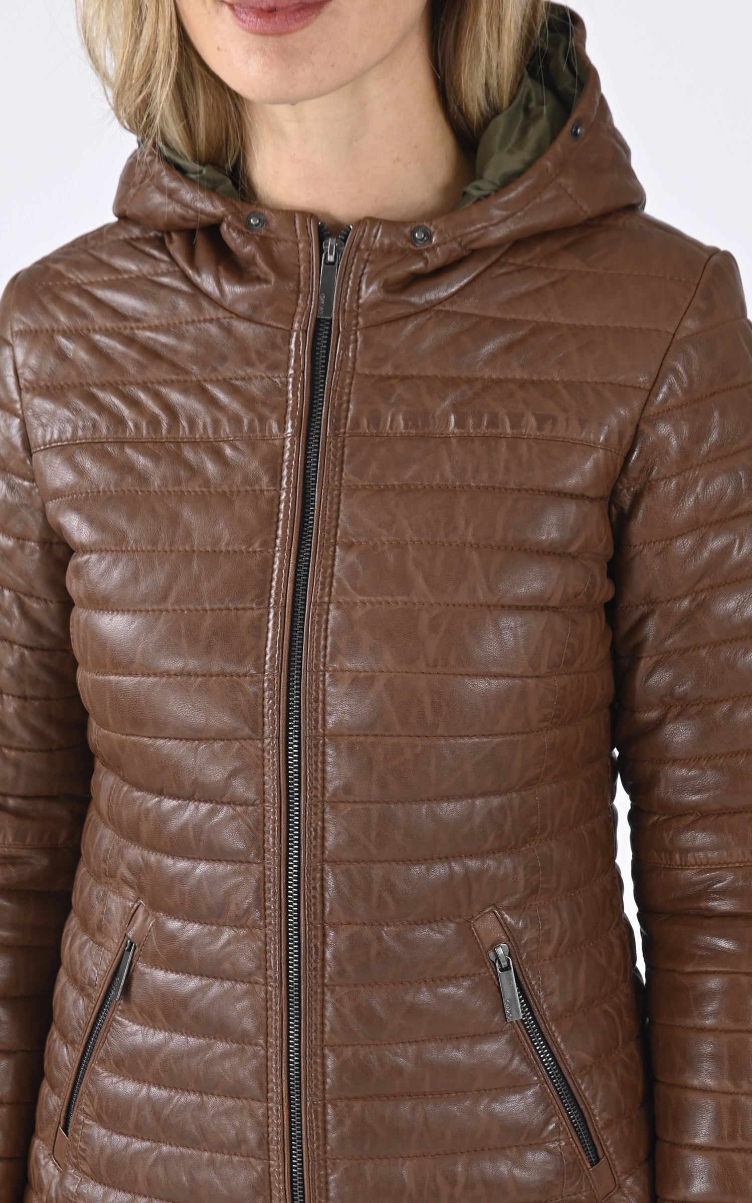 Doudoune cuir Happy cognac Oakwood La Canadienne