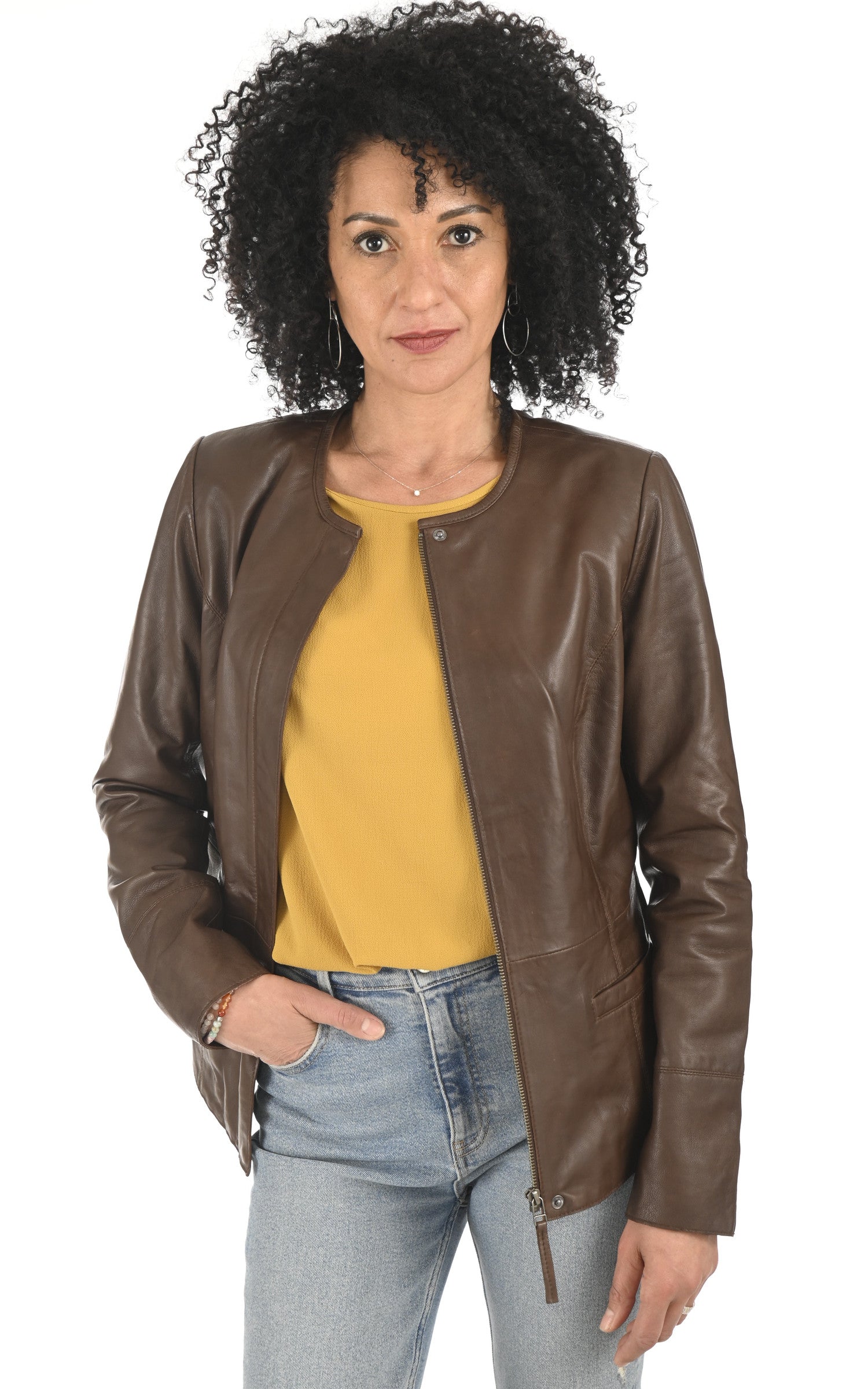 A &quot;BENICE&quot; Marron La Canadienne Veste Femme opened photo