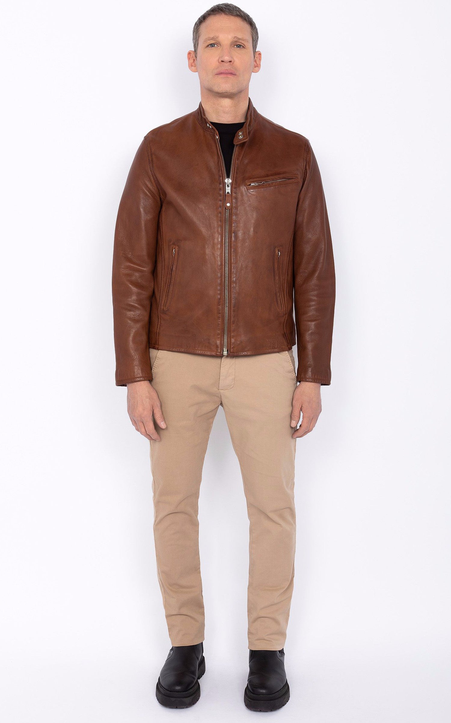 A &quot;LC949WX&quot; Cognac Schott Blouson Homme closed photo 2