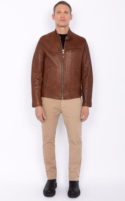 A &quot;LC949WX&quot; Cognac Schott Blouson Homme closed photo