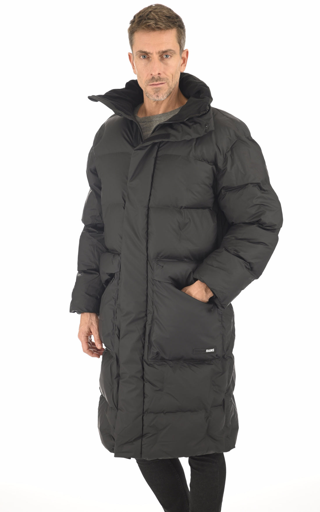 A &quot;15020 BLOCK PUFFER COAT&quot; Noir Rains Mt Doudoune Mixte opened photo