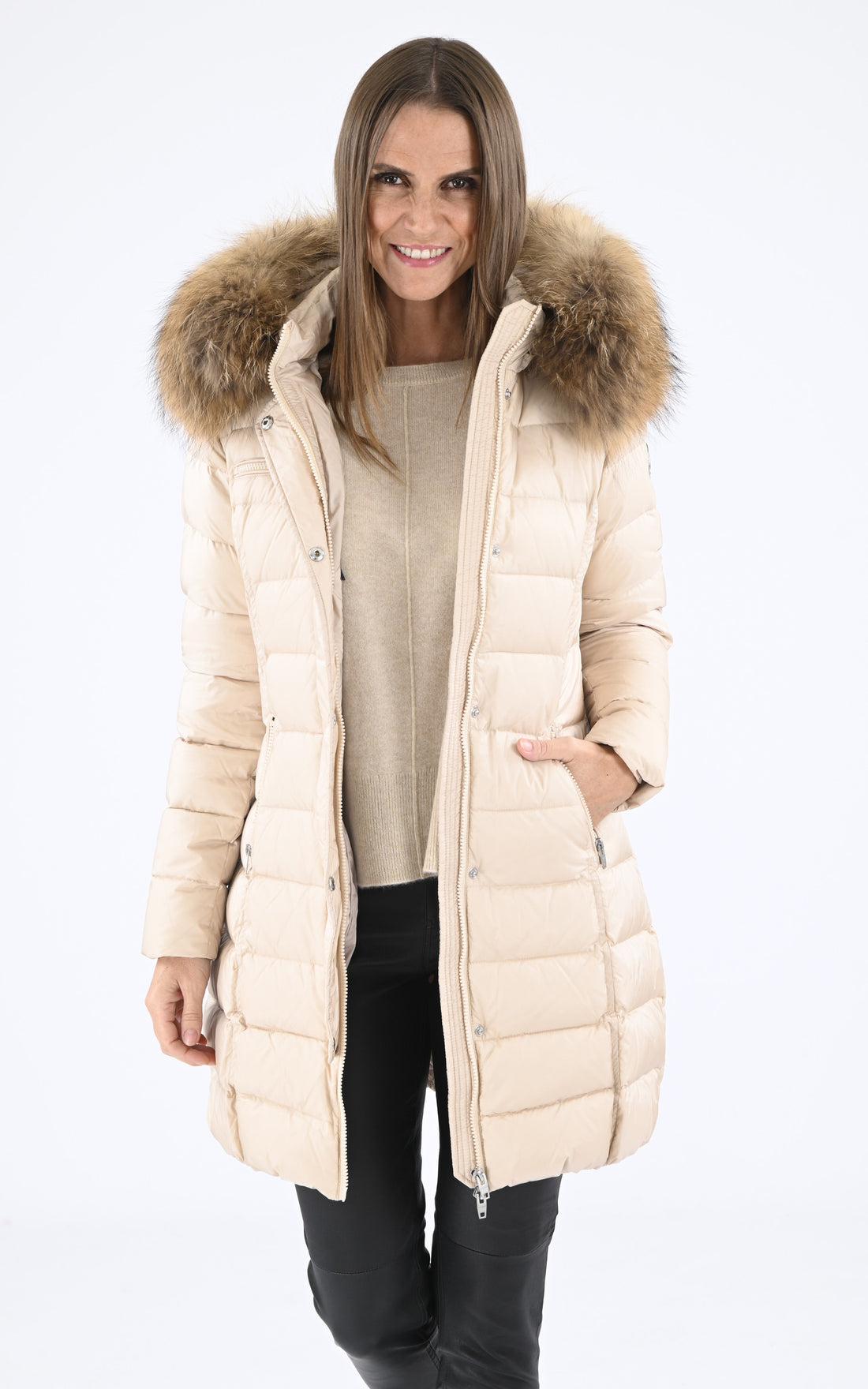 A &quot;JOYCE COAT 22567-3021&quot; Ecru Rock and Blue 3/4 Doudoune Femme opened photo