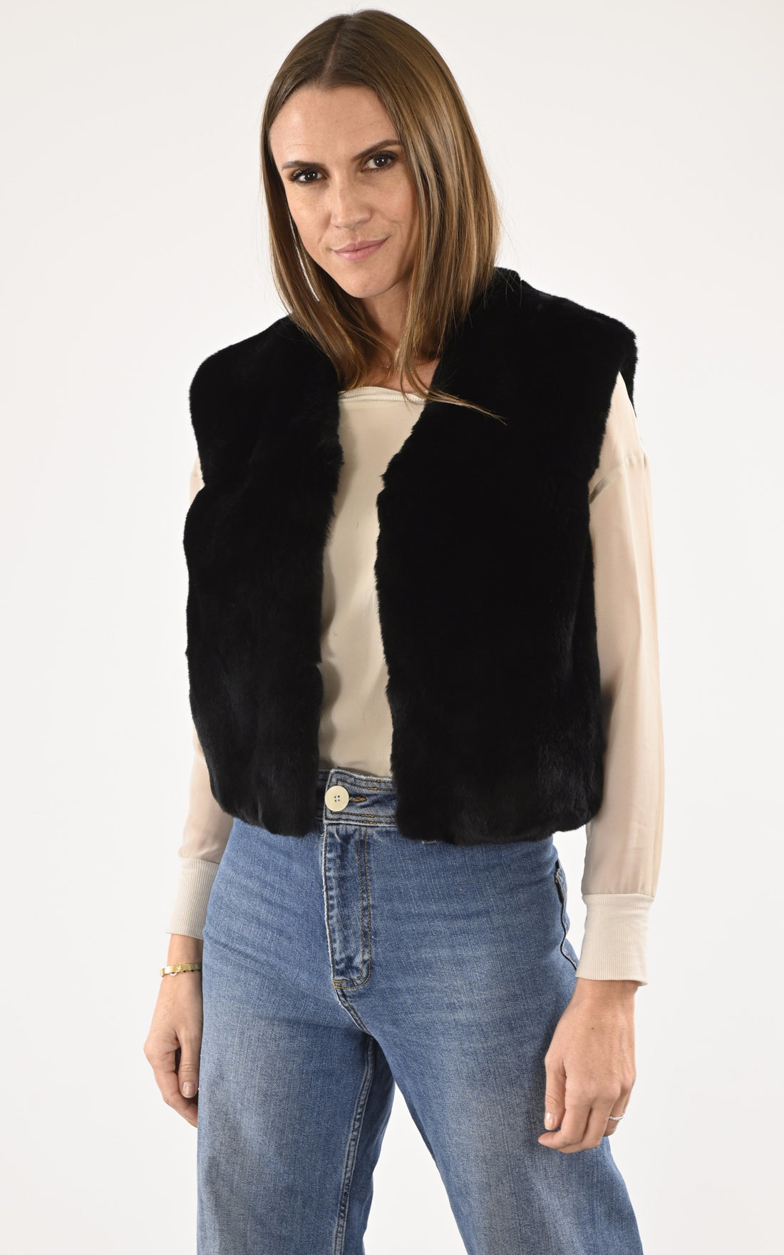 A &quot;CELIE&quot; Noir La Canadienne Gilet Femme opened photo
