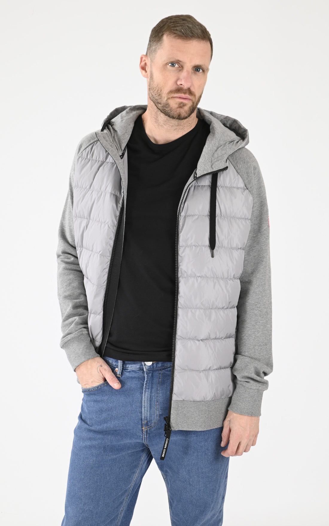 A &quot;HYBRIDGE HURON FULL ZIP HOOD 6843M&quot; Gris Canada Goose Sweat Homme opened photo