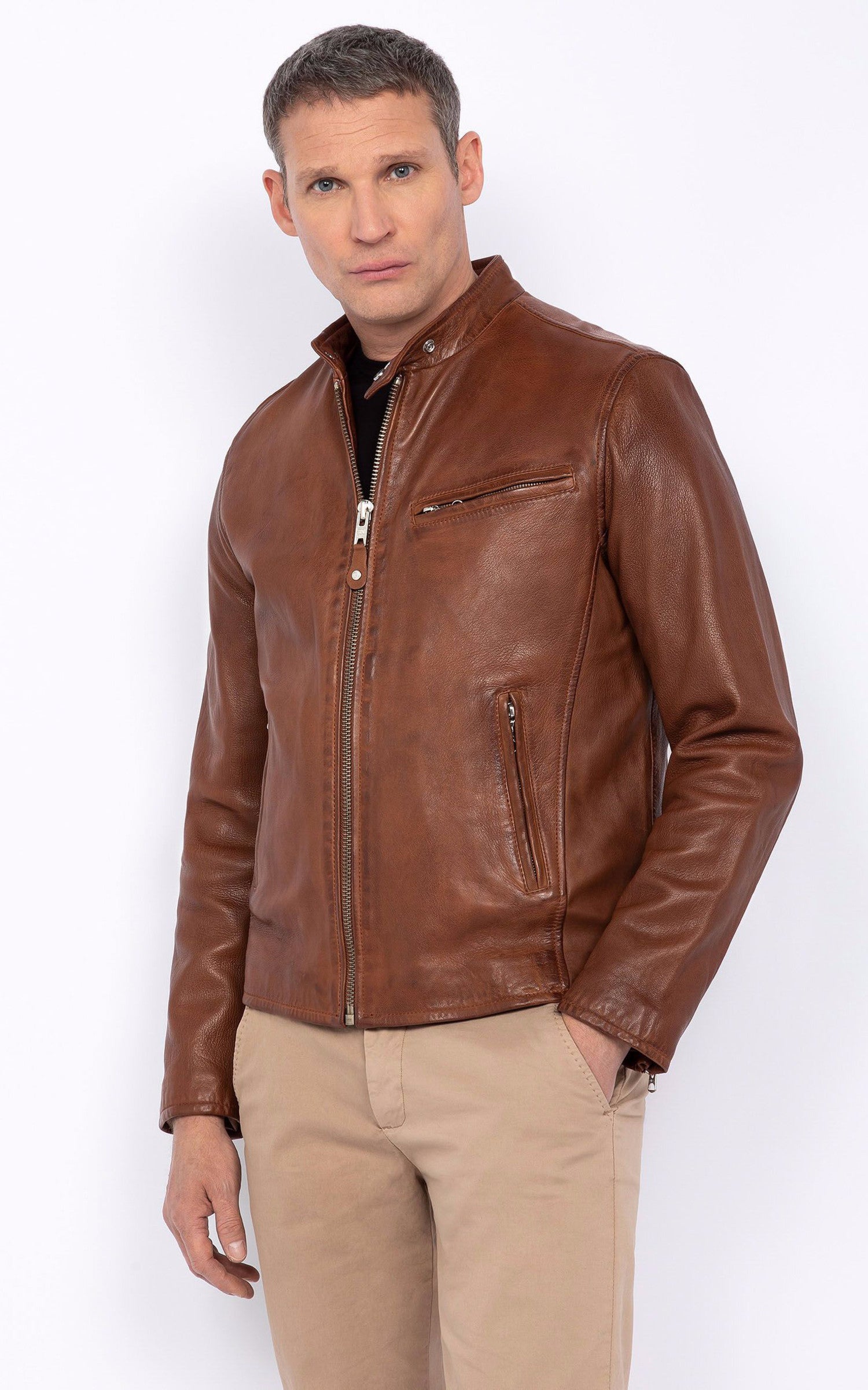 A &quot;LC949WX&quot; Cognac Schott Blouson Homme opened photo